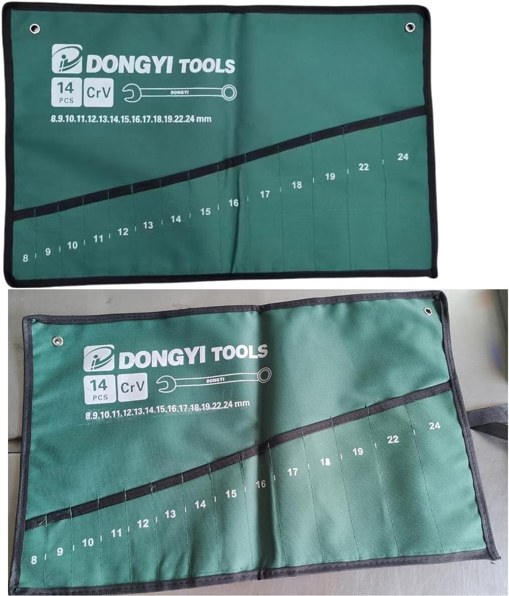 Canvas Wrench Roll Up Pouch Set 14 Pocket Tool Organizer for Metric Wrenches