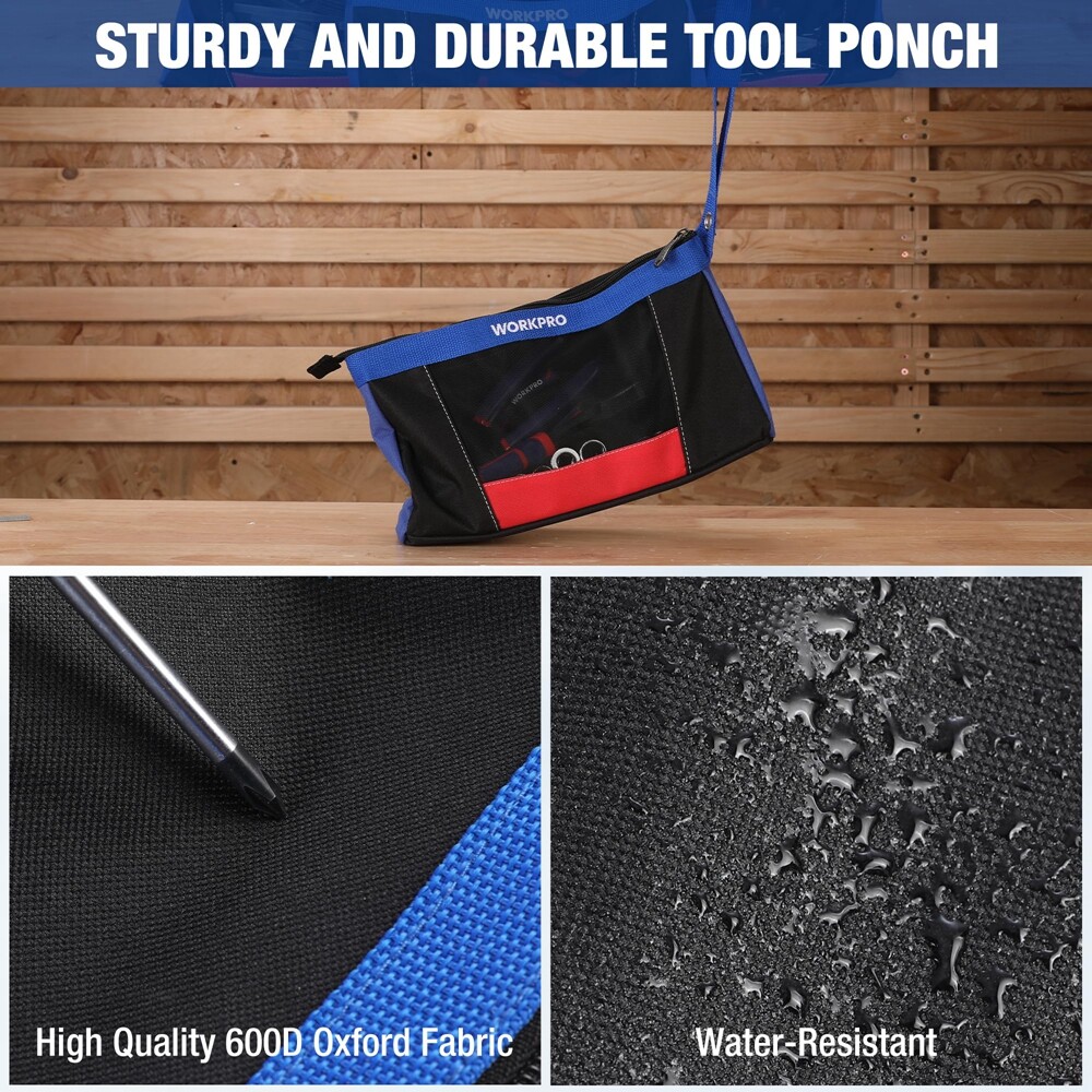 WORKPRO 12″ Tool Pouches with Zipper Heavy-Duty Small Tool Bag for Tool Storage