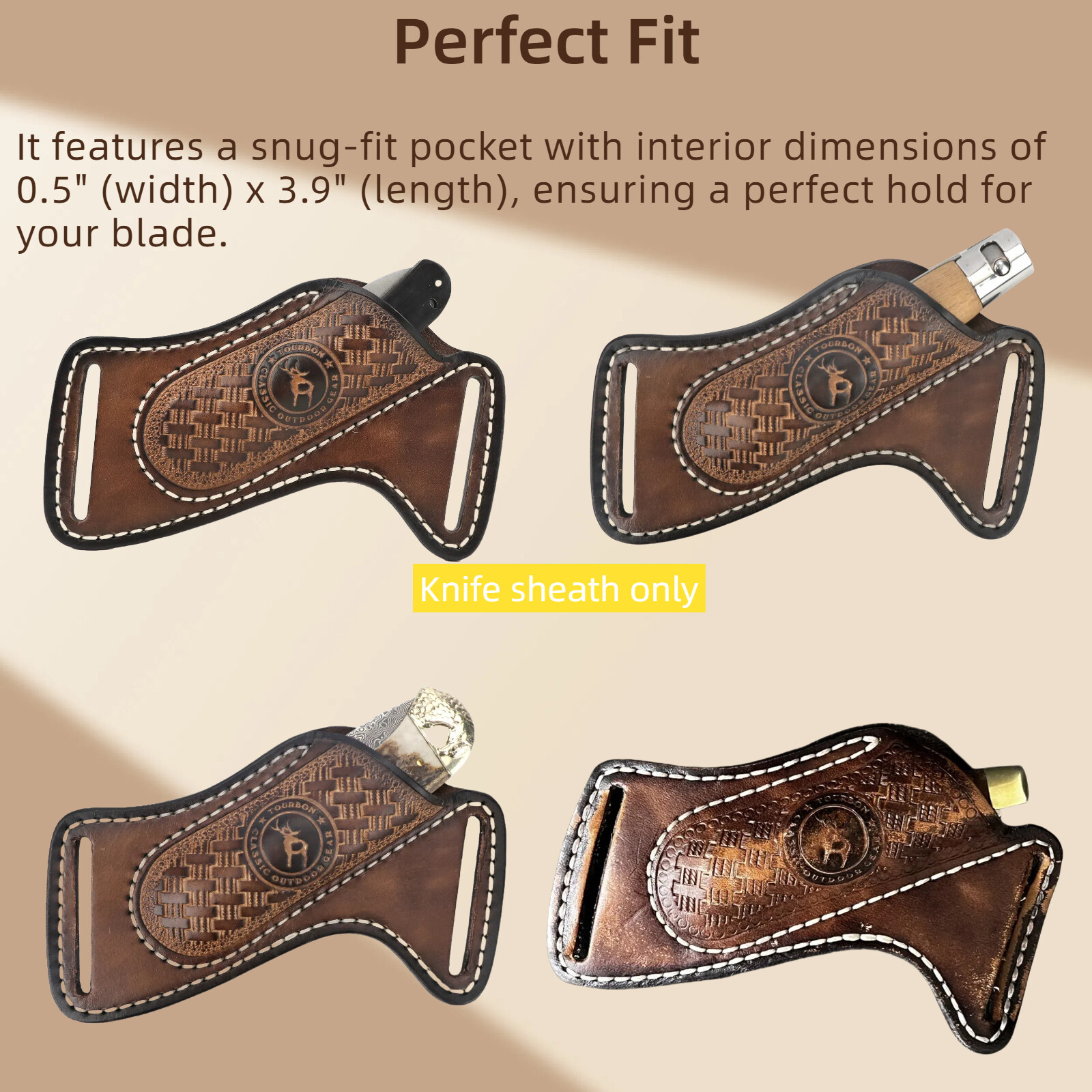 TOURBON Leather Folding Blade Knife Sheath Belt Pouch EDC Knives Pocket Camping