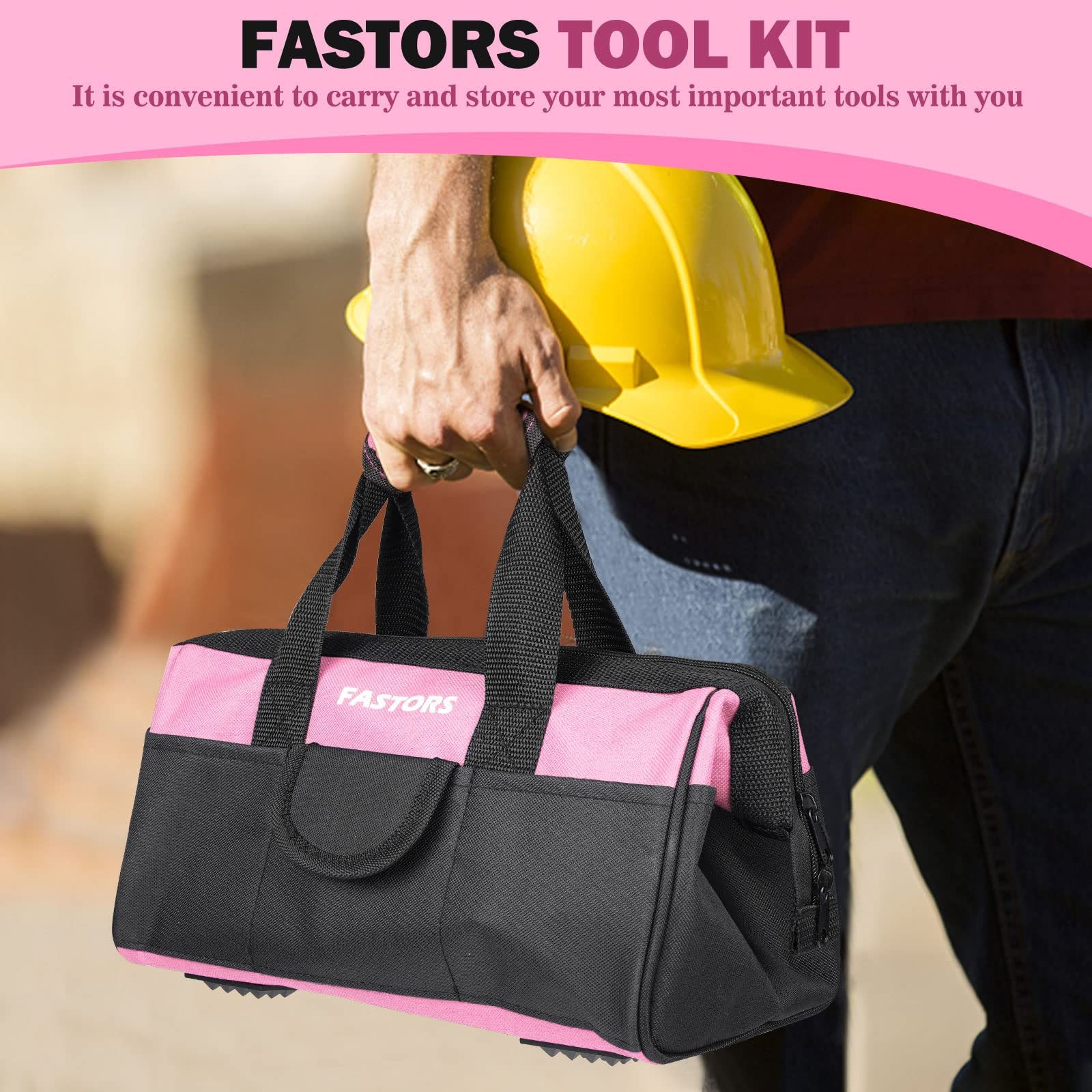 Pink Tool Bag for Women With 13-Inch Wide Mouth Double Zippers,Tool Bag With …