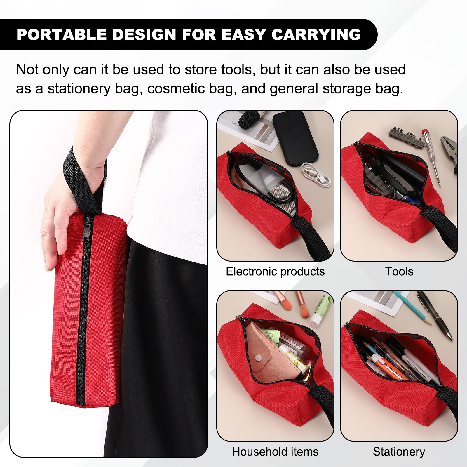 2 Pcs Black/Red Multi Purpose Zipper Canvas Tool Pouch 9.8×3.3×2.8″
