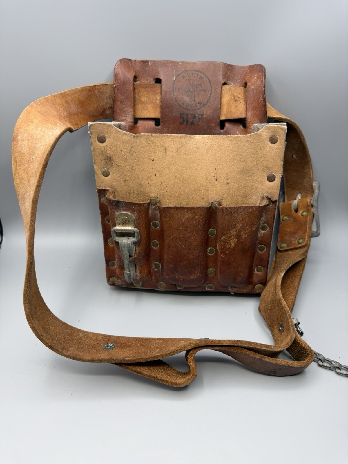 Klein Tools 5127 Brown Leather Tool Pouch With Belt Vintage