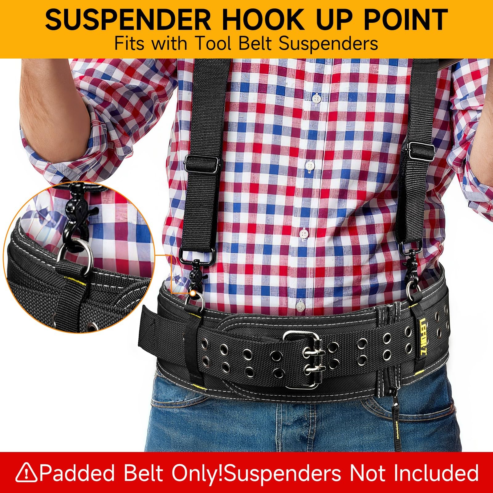 Padded Tool Belt,4-Inch Heavy Duty Tool Belts for Men with 4 Suspenders Ring,