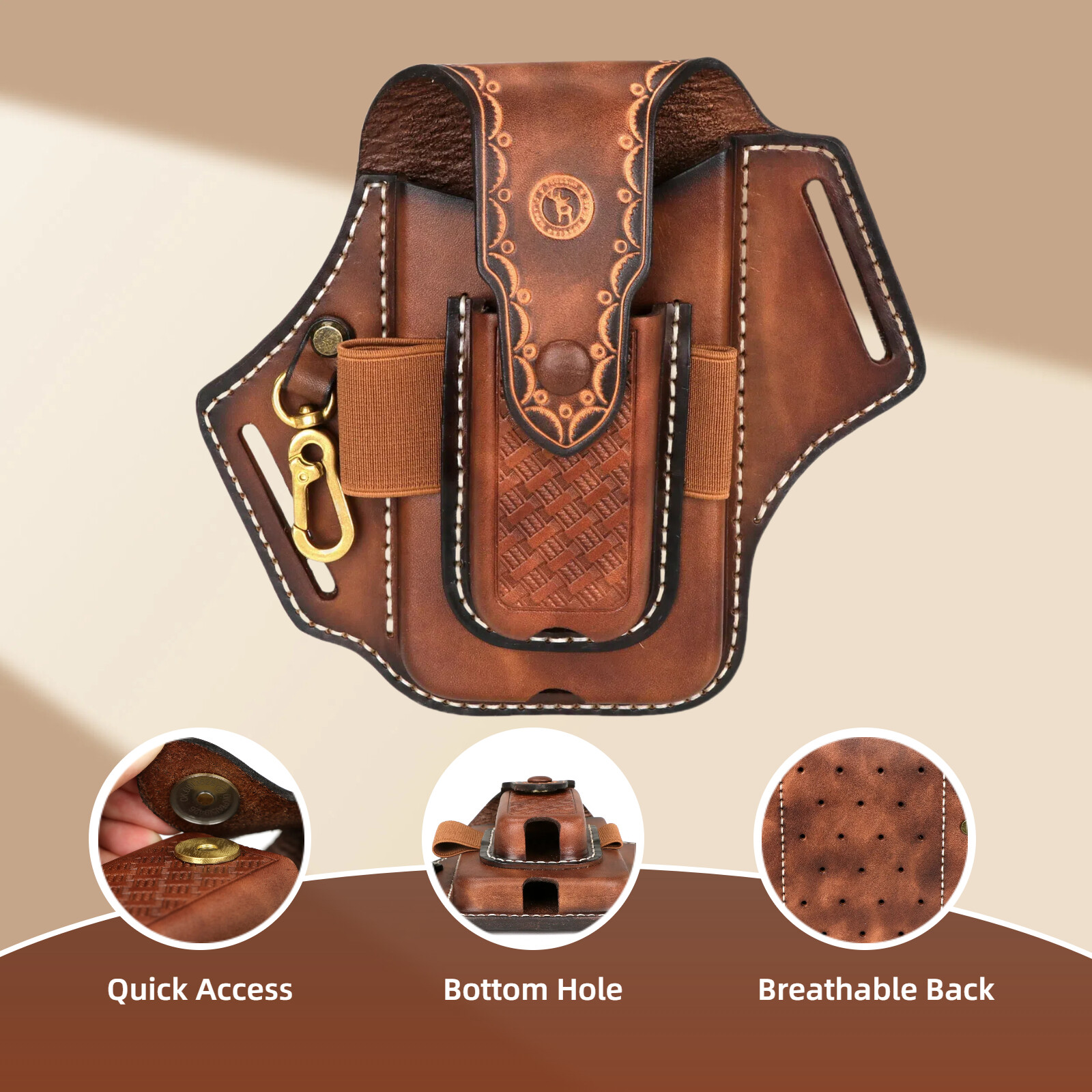 Leather Folding Knives Carry Sheath Belt Holster Tools Pouch Phone Case