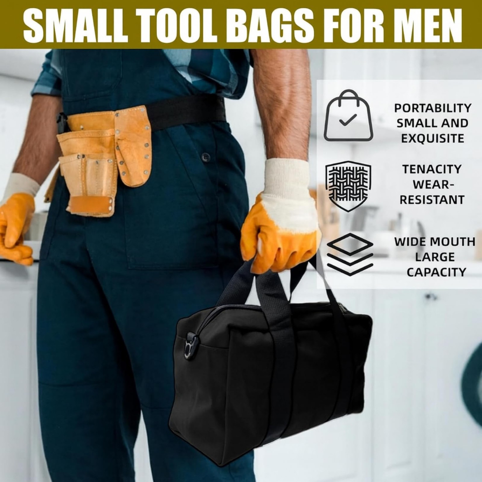 Heavy Duty Canvas Tool Bag Wide Mouth 12 Inch Tote Organizer Storage