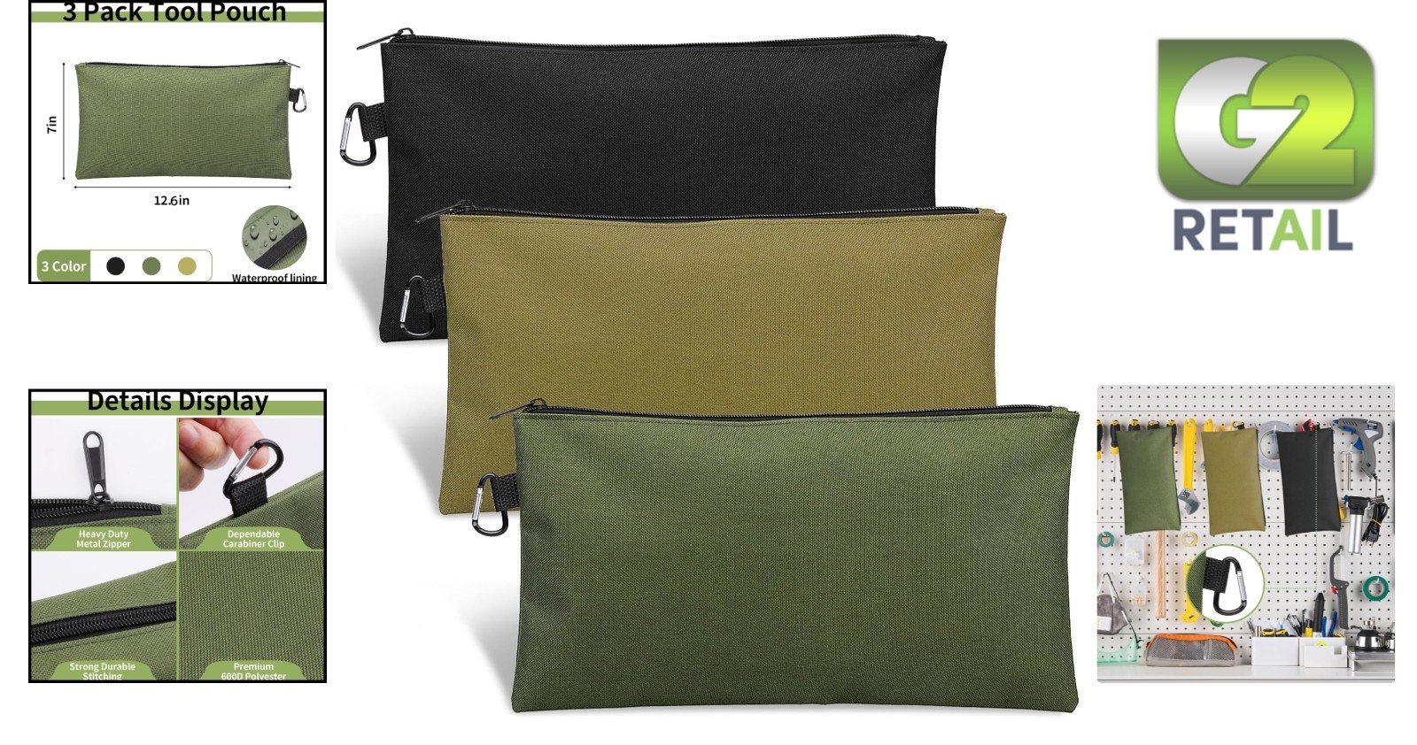 Durable Multipurpose Tool Pouch Set – Waterproof Storage Organizer, 12.6×7 in