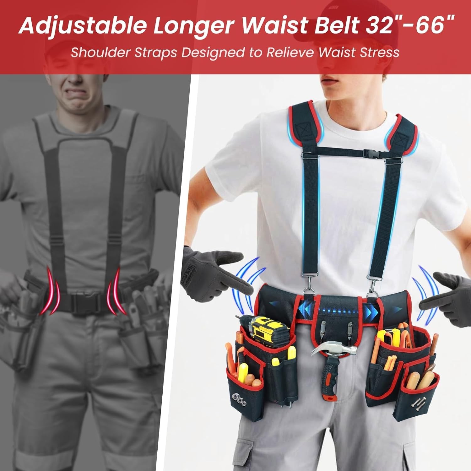 Tool Belt, Professional Tool Belts for Men, Magnetic Tool Pouch With Suspende…