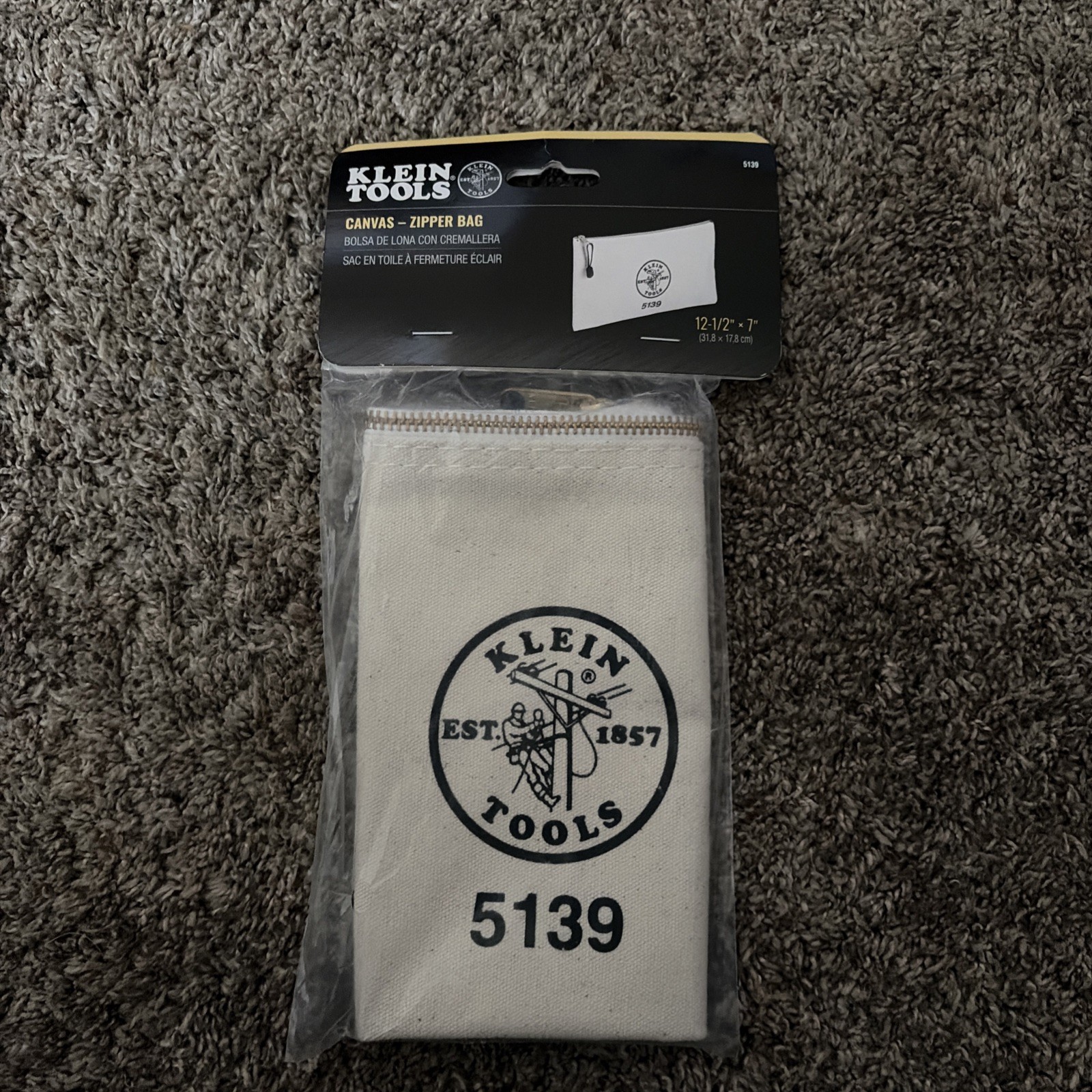 Klein Tools 5139 Zipper Bag Canvas Tool Pouch Heavy Duty Brass Zipper Storage