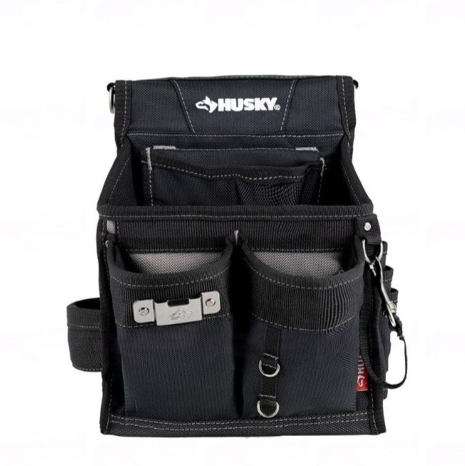 Husky Electrician’s Tool Pouch Fabric Black/Gray Medium Multiple Pockets
