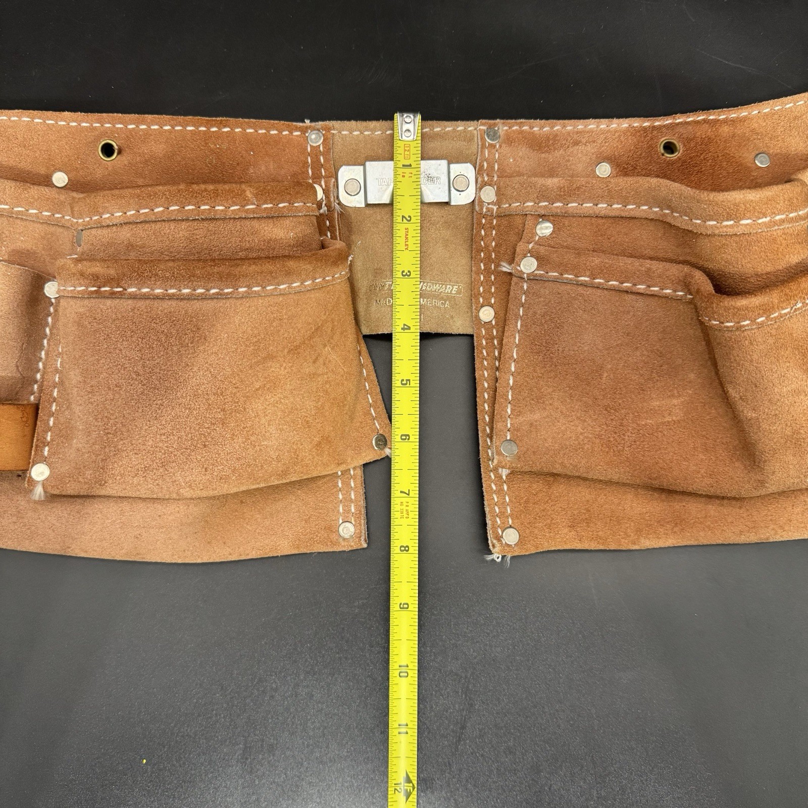 Multi Pocket Leather Tool Belt Locking Adjustable Waist Belt Central Hardware