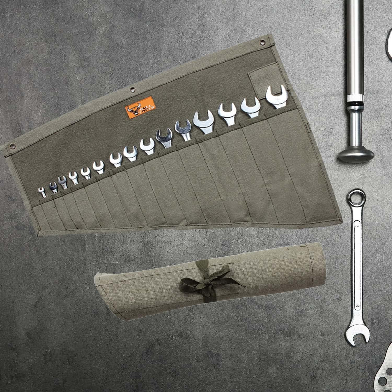 Roll up Tool Bag Organizer 16 Pockets Metric & SAE Wrench Organizer Heavy Duty C