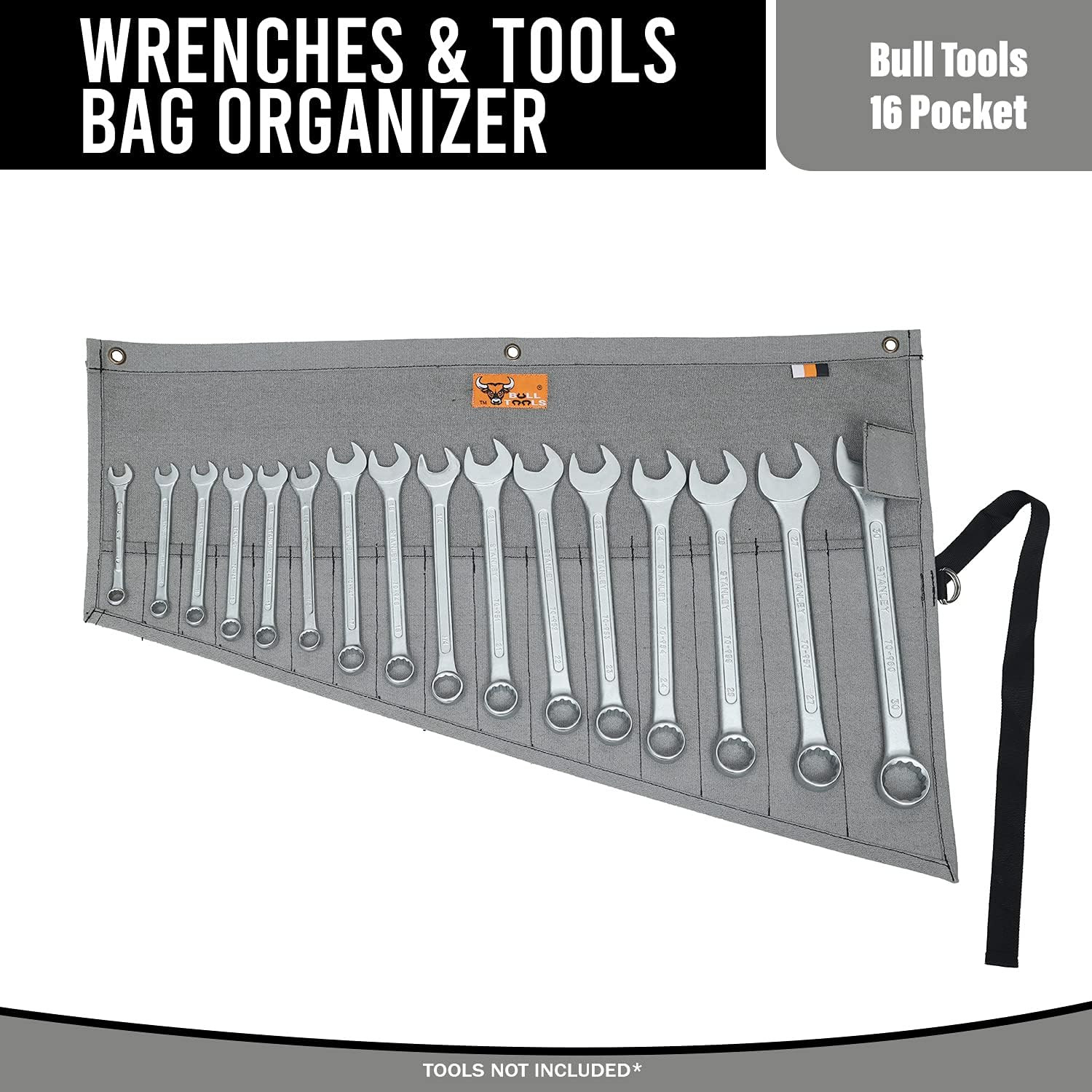 Roll up Tool Bag Organizer 16 Pockets Metric & SAE Wrench Organizer Heavy Duty C