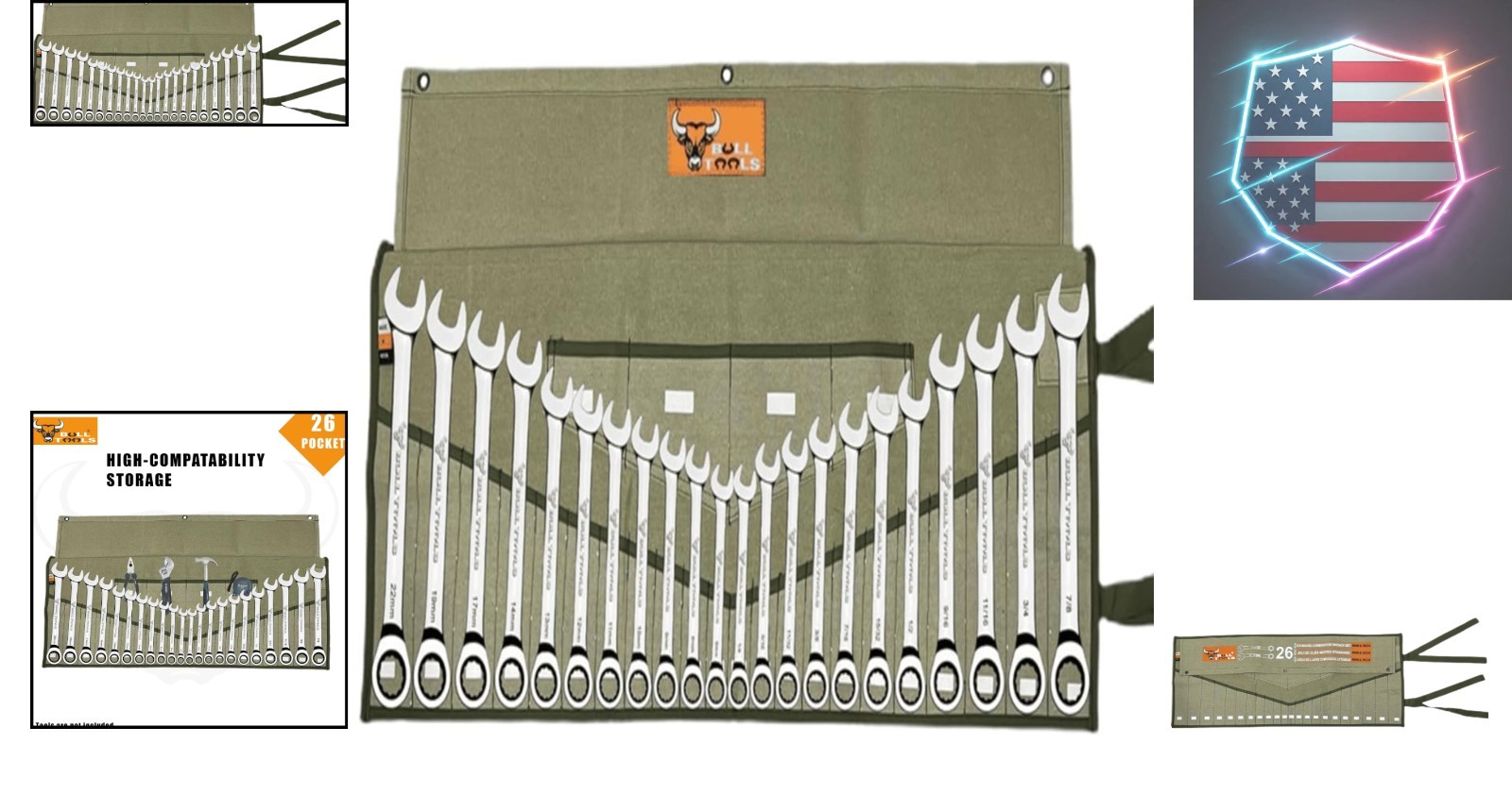 Tool Roll Organizer with 26 Pockets for Wrenches, Metric & SAE Durable Cotton…