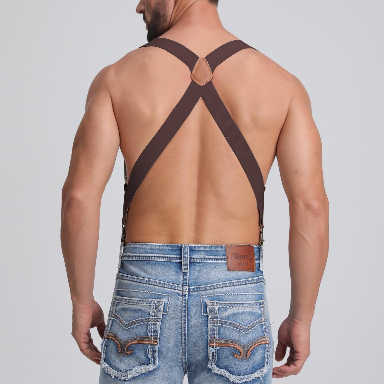LazarsSpace Under Clothing Suspenders for Large, 2 Hooks 1.5 Inches, Brown