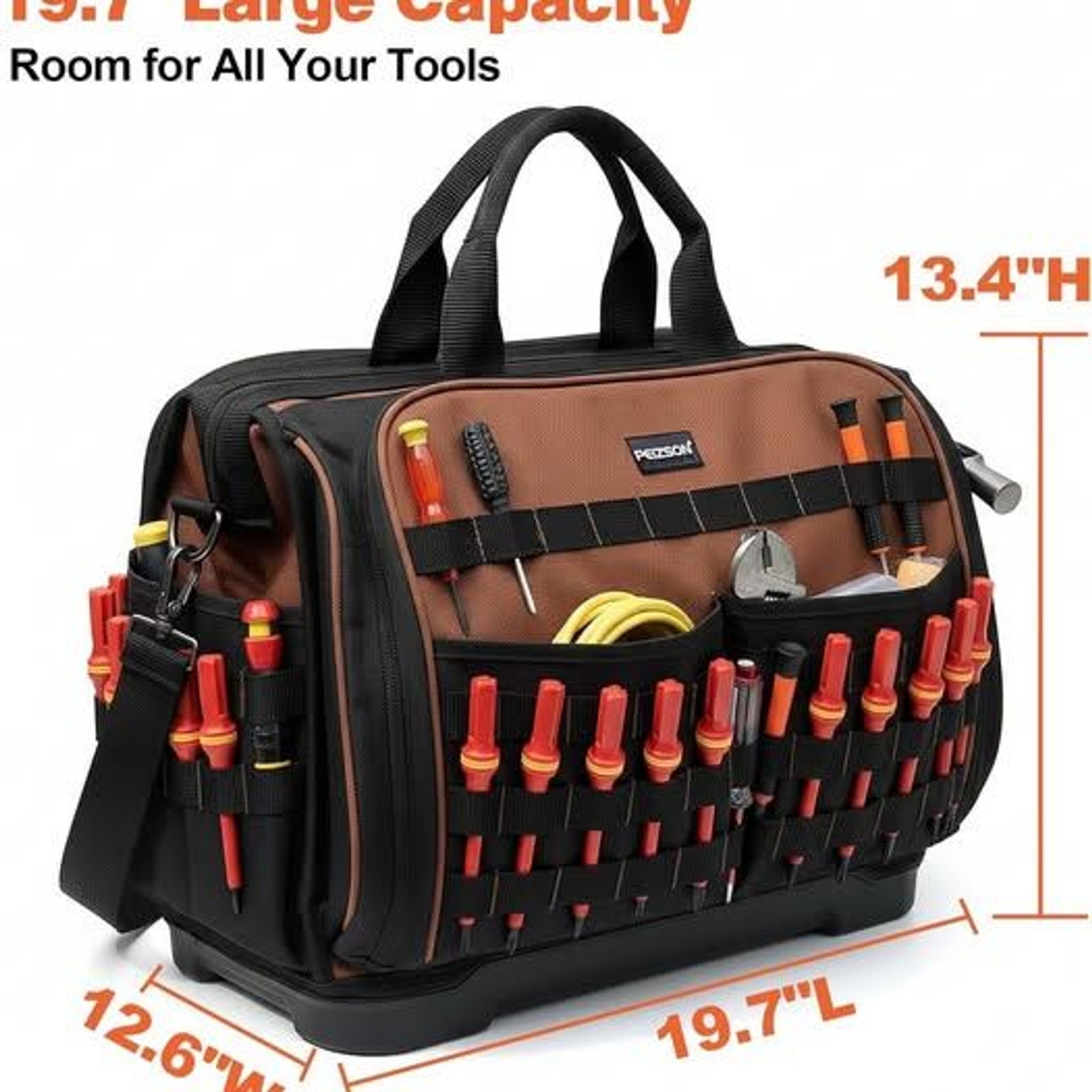 Large Contractor Tool Bag 46 Pockets 80+ MOLLE Loops Molded Base