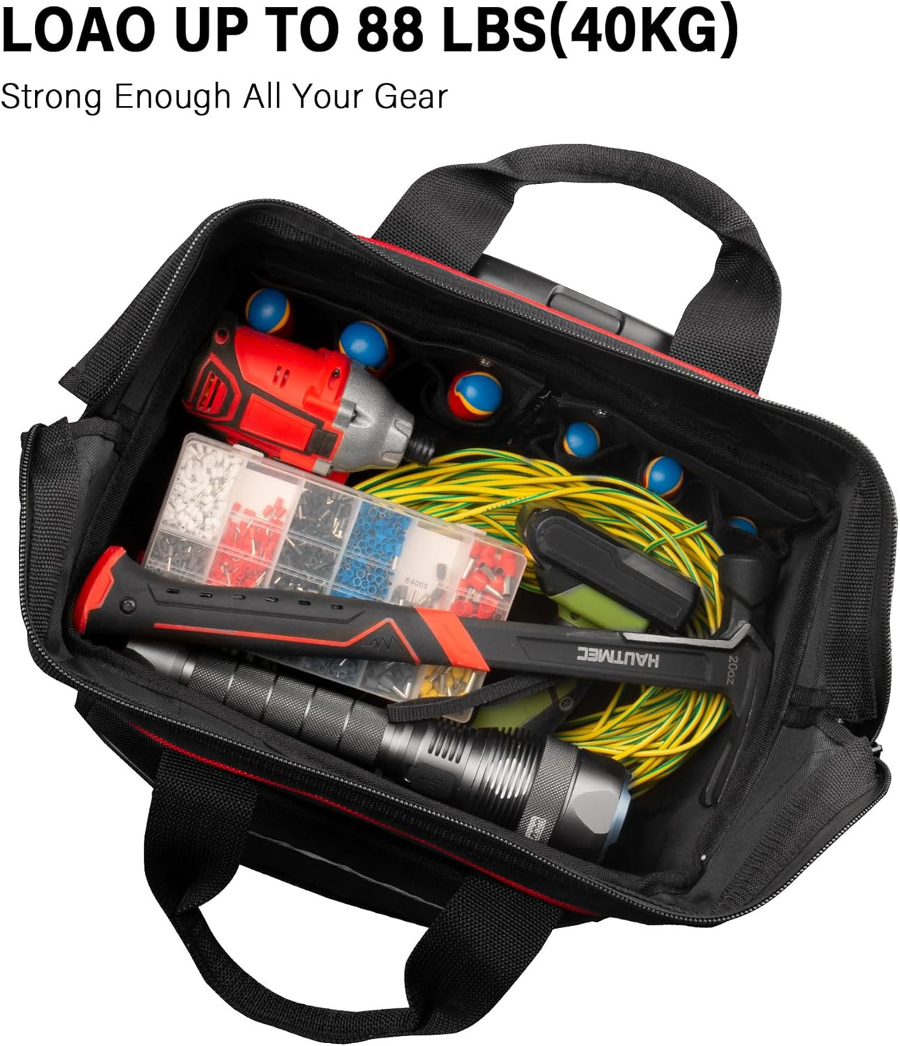 14.5″ Rolling Tool Bag with Wheels, 25-Pocket Portable Tool Box Organizer with W