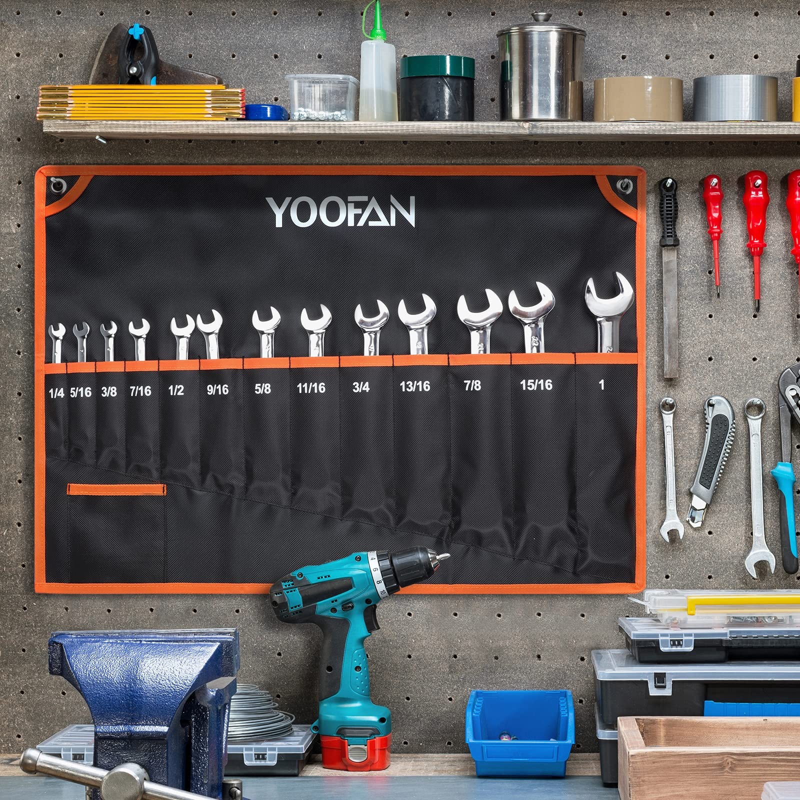 Wrench Roll Up Pouch – Wrench Organizer with 13+1 Pockets, Wrench Bag with ha…
