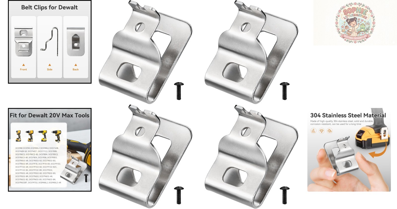 4 Stainless Steel Drill Clips for Dewalt – Easy Hook Installation with Screws
