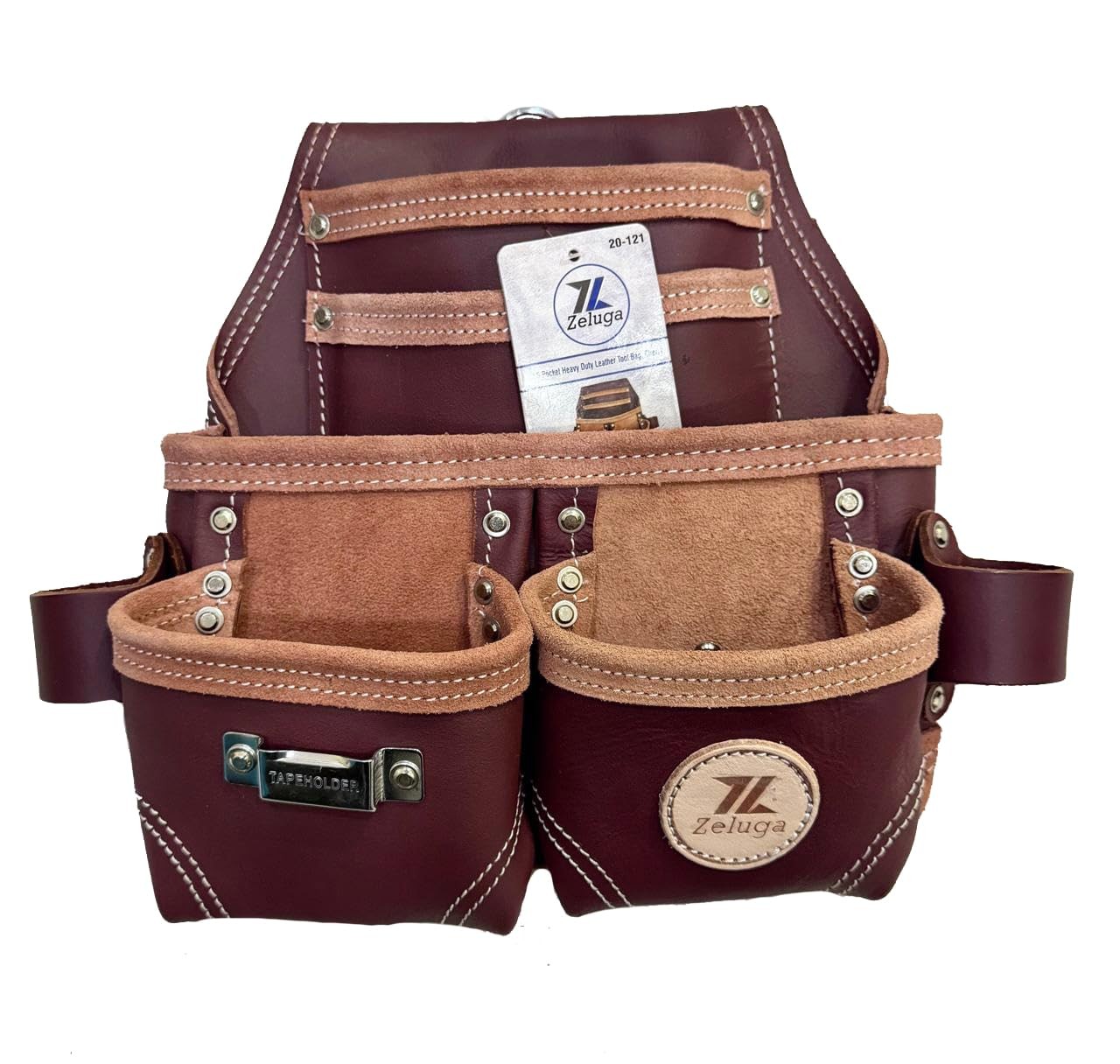 20121 Heavy Duty Leather Polyester Tool Bag Cherry Red Storage Pouch