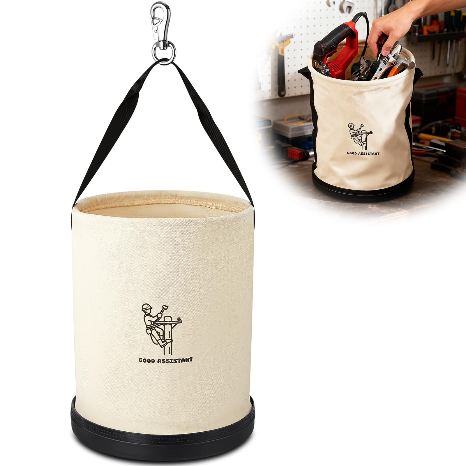 1 Pack 15″ x 12″ Canvas Tool Bucket Bag, Heavy Duty 150 Lbs Load Capacity, Tr…