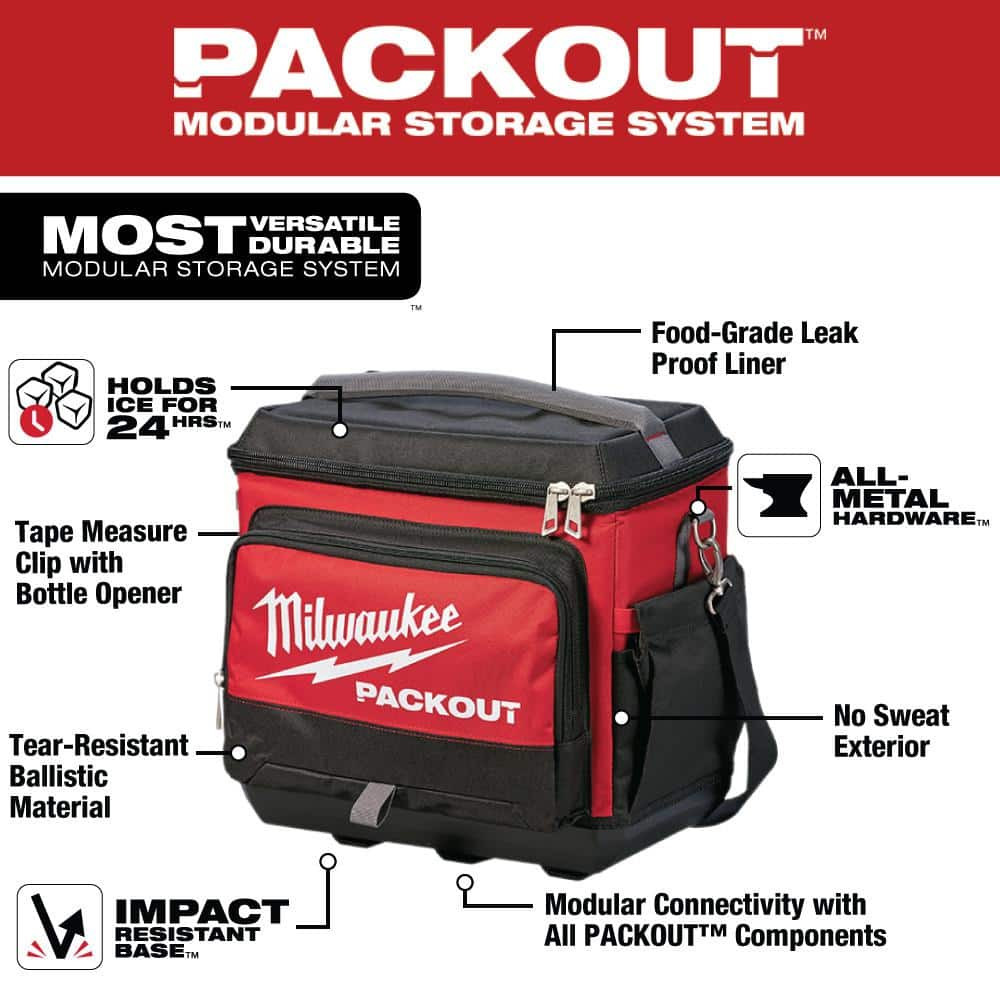 15.75 In. Packout Cooler Bag | Milwaukee Jobsite Lunch Storage Red Modular W/