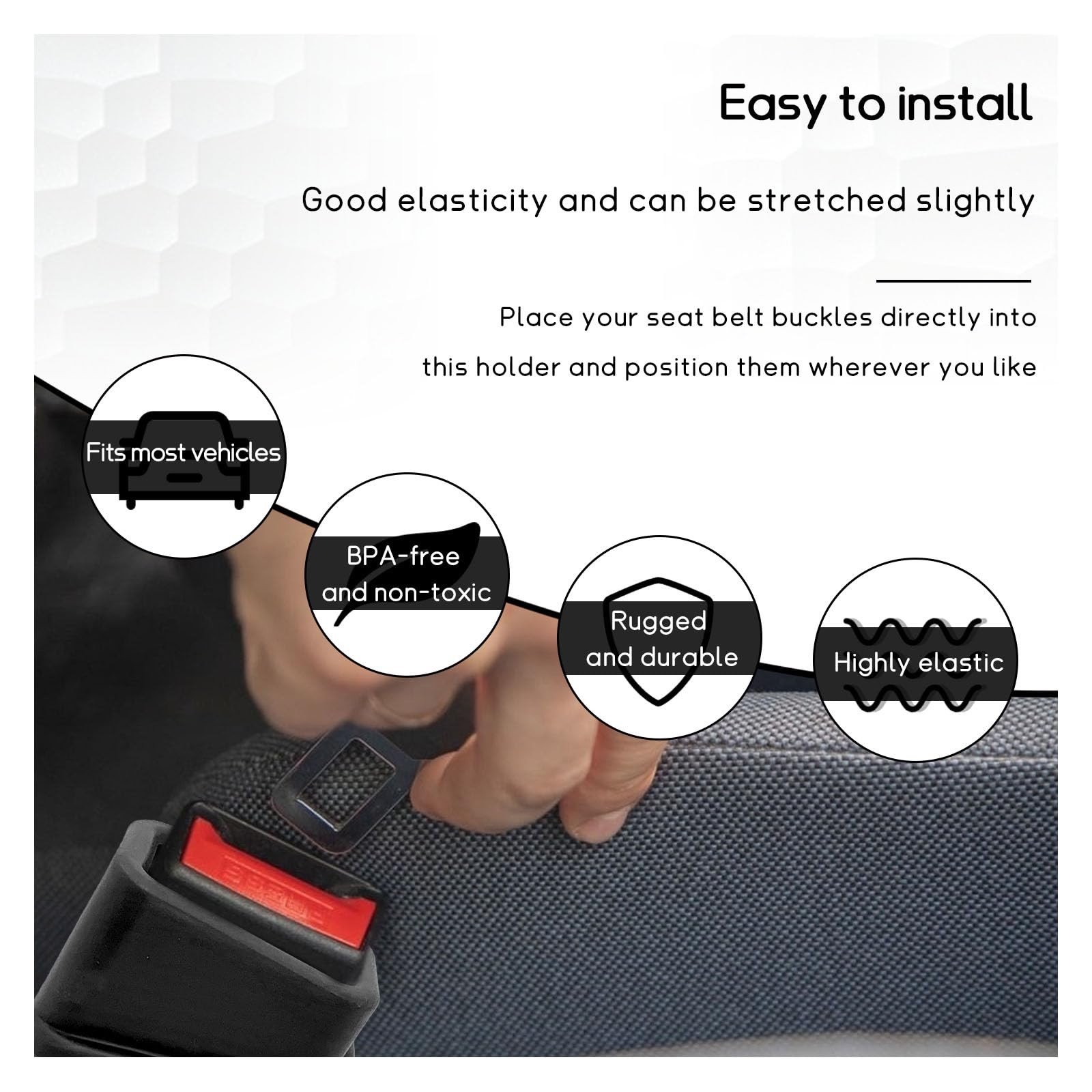 Kewucn 2 PCS Car Seat Belt Buckle Holder, 1.88×2.08×3.03 inches, Black