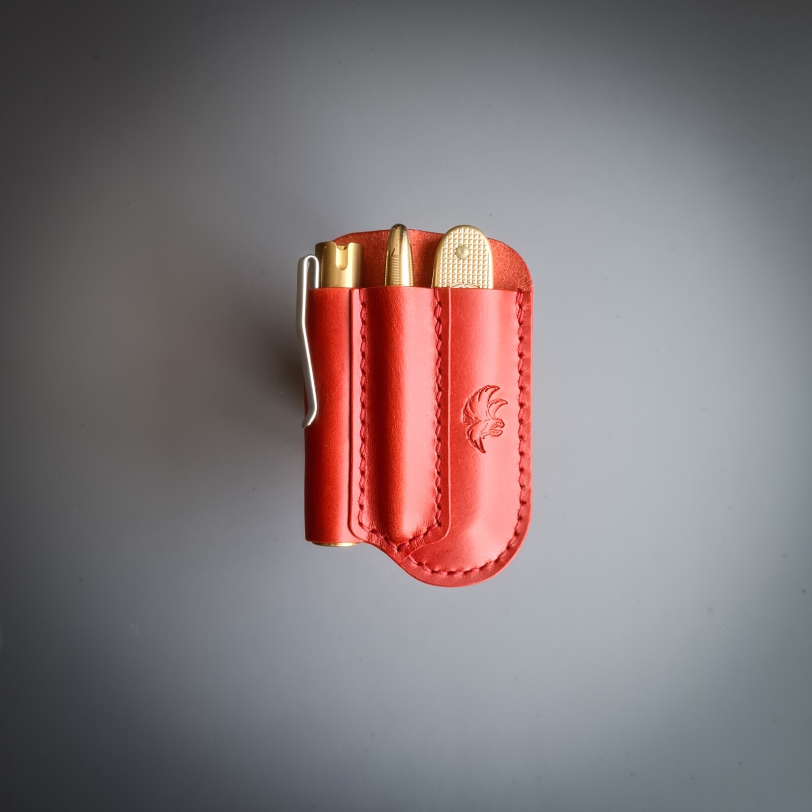Handmade Leather Edc Pocket Organizer, Flashlight, Pen and Knife Leather Sheath