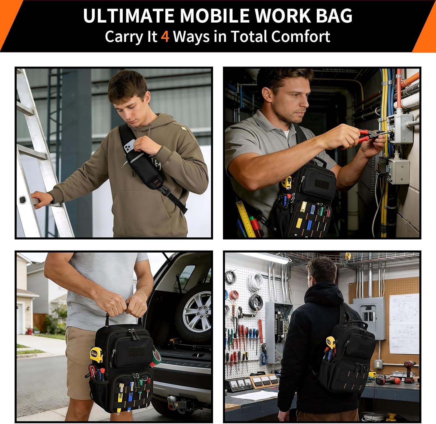 Tactical Electrician & HVAC Tool Chest Bag with 3-Point Harness, 15-Pocket 16…