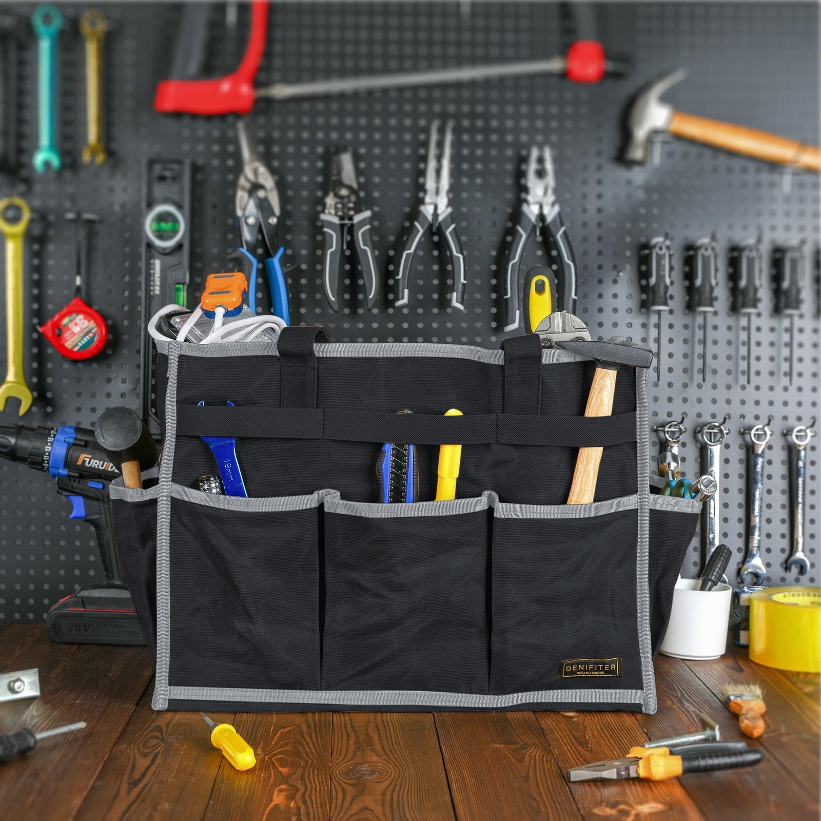 Tool Bag 16.5x7x12 Inch Heavy Duty Waxed Canvas 6 Pockets – Garden Storage