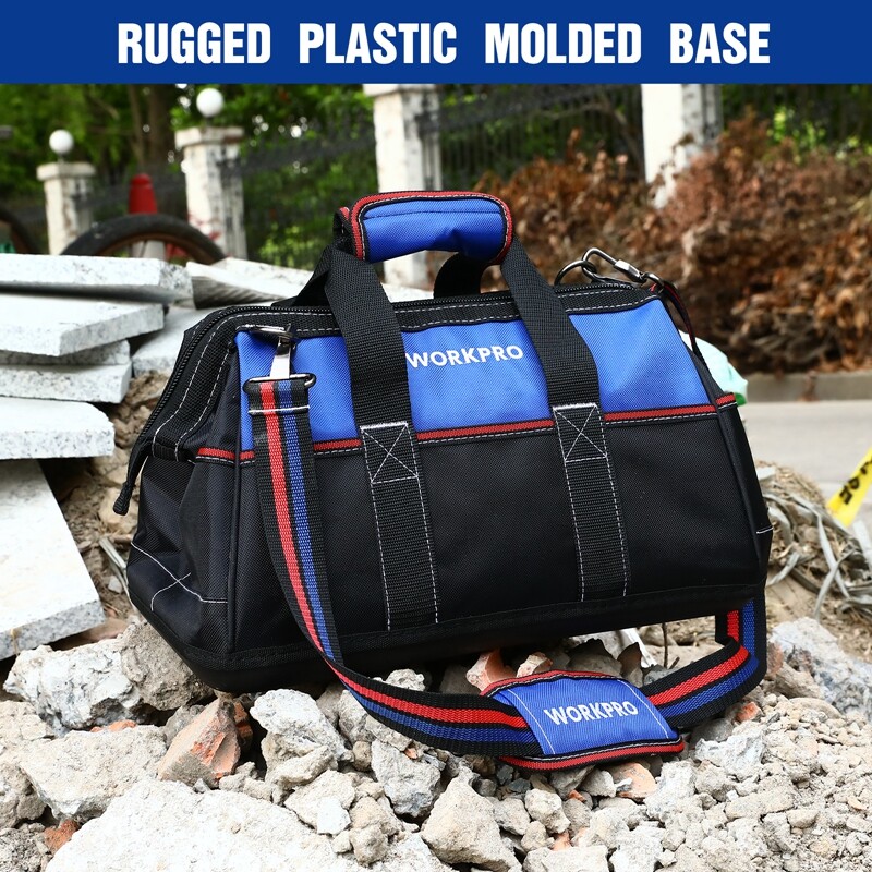 WORKPRO 16-inch Heavy Duty Wide Mouth Tool Bag Tool Storage Bag w/Shoulder Strap