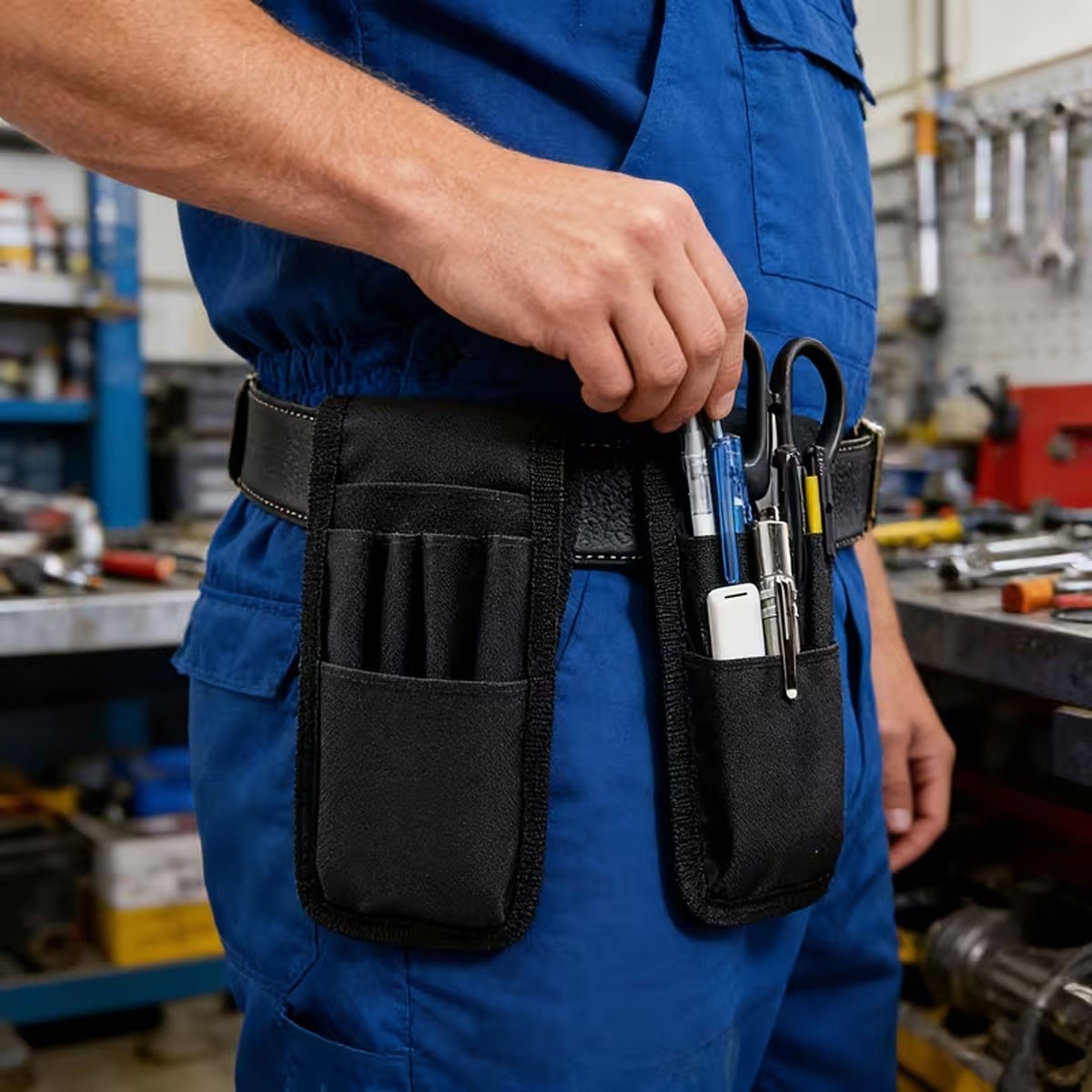 2pcs Belt Tool Pouch With Multi-Pockets Tool Pouches Heavy-Duty Pen Holder Black