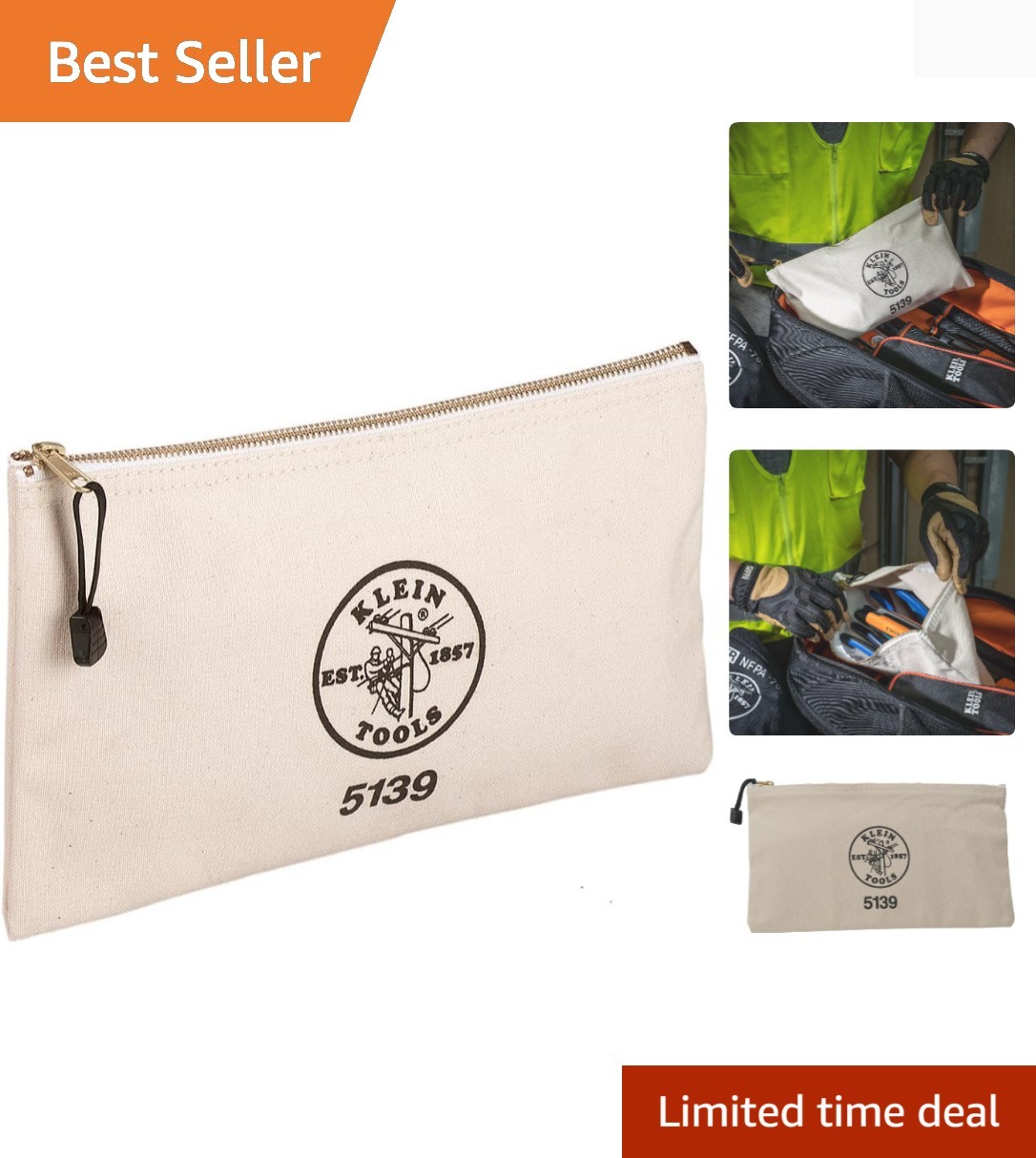 Zipper Bag, Canvas Tool Pouch with Heavy Duty Brass Zipper Close