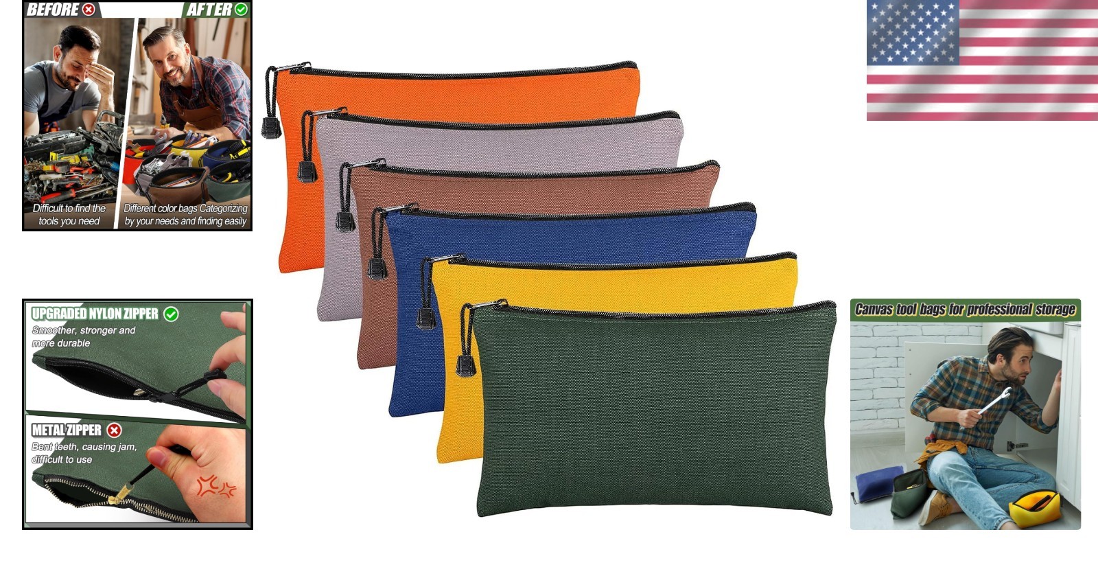 Multipurpose Water-Resistant Tool Bags – 11.2»x7» in 6 Eye-Catching Colors