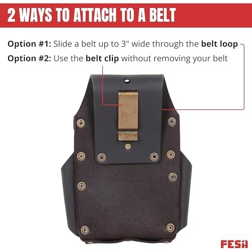 Small Leather Electrician Tool Pouch 7-in-1 with Tape Measure Clip & 5 Pockets