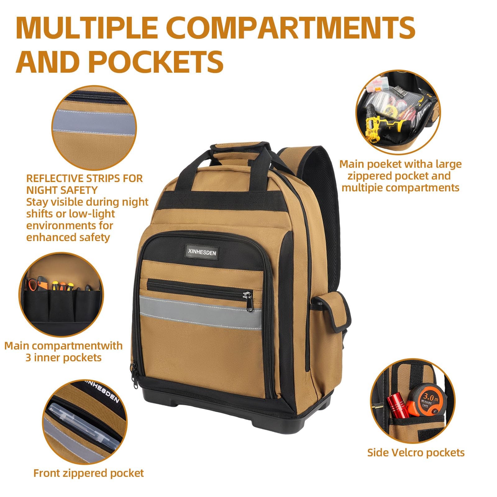 Tool Bag Backpack, Heavy Duty Tool Backpack Bag with Waterproof Molded Base, Ele
