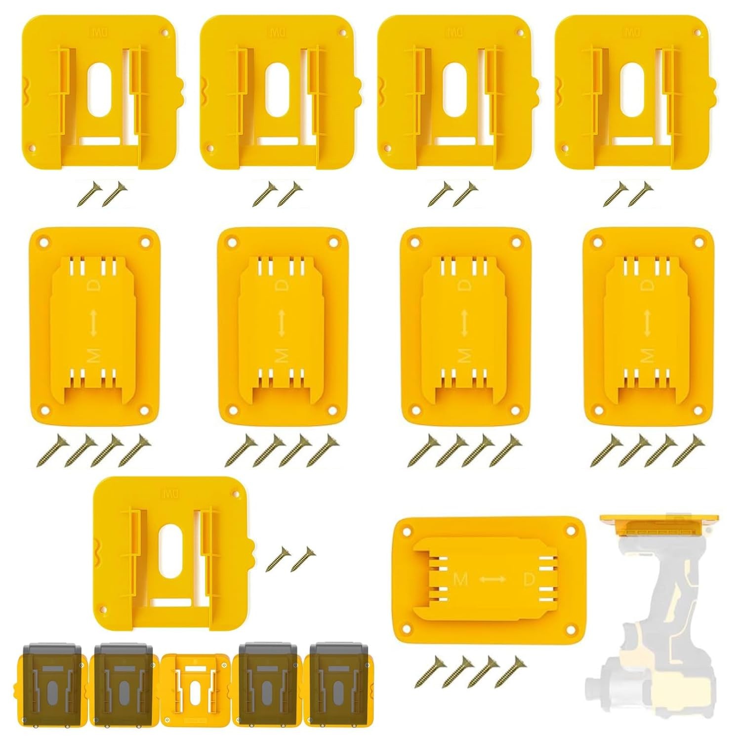 10 Pack Power Tool Holder Wall Mount – 5 Drill Holders + 5 Battery Holders fo…