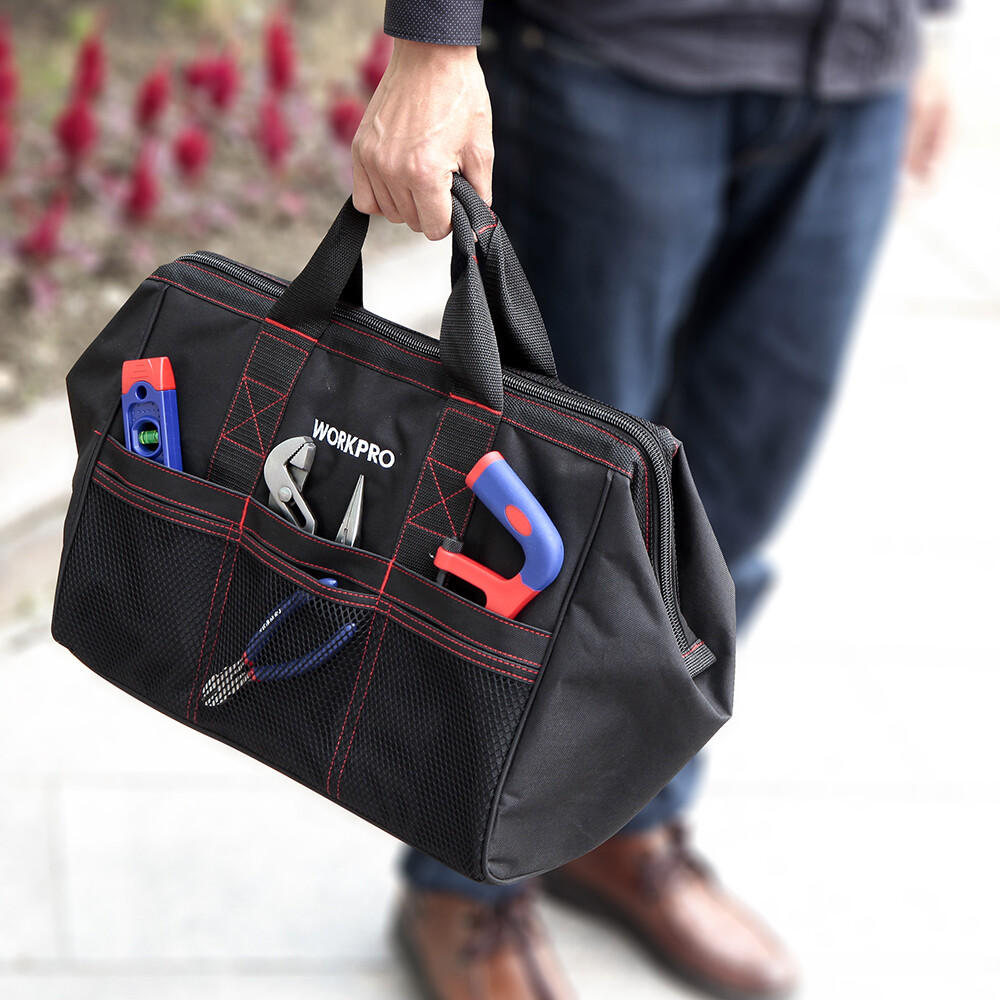 WORKPRO 2PCS 13″ 18″ TOOL BAG CASE WIDE MOUTH 600D Oxford Heavy Duty Zipper Tote