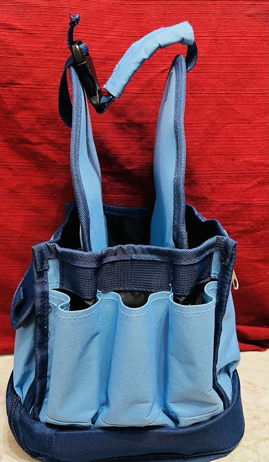 Light Blue/Navy Unisex Mini Open Tool Bag Polyester Zip Multi-Pocket