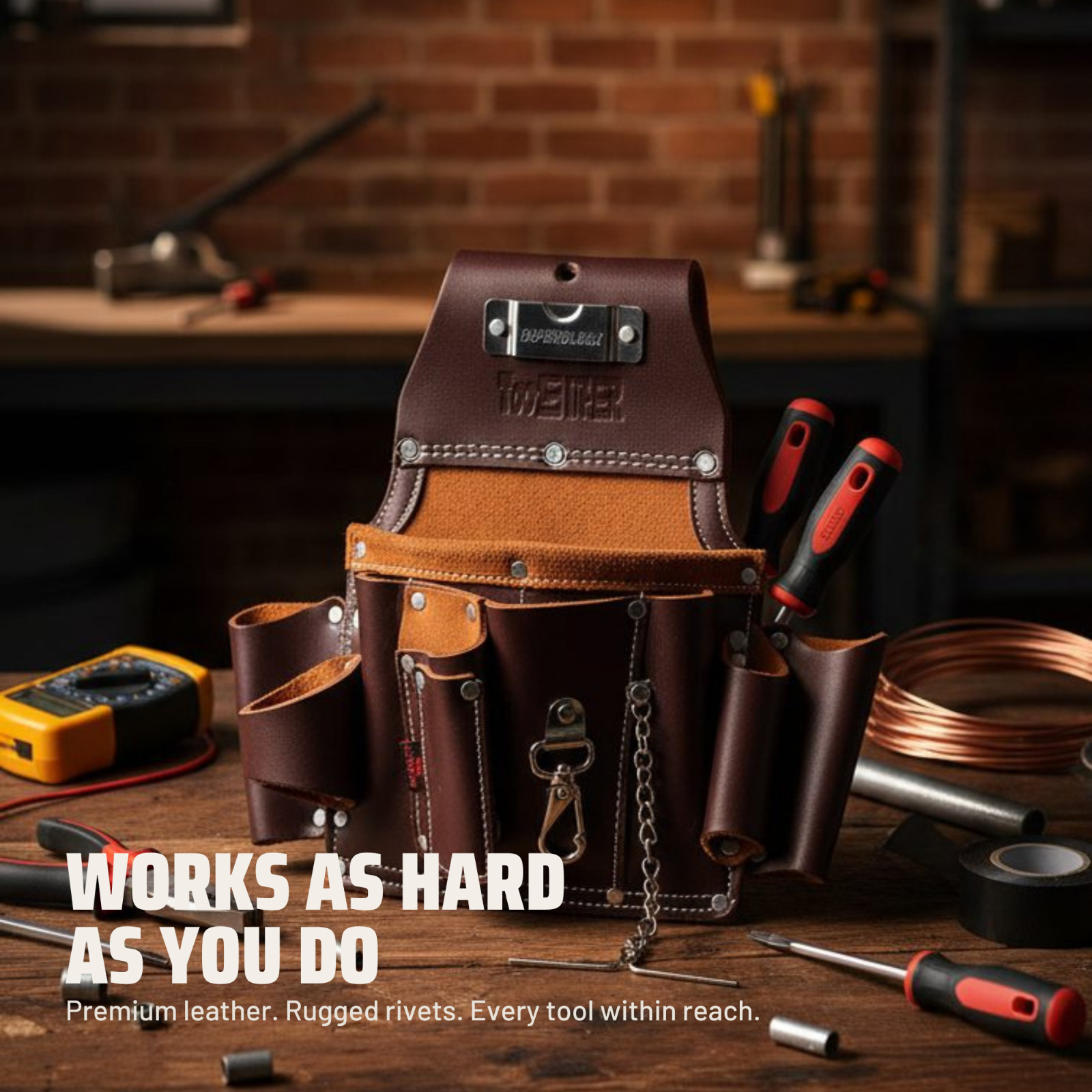 Heavy Duty Leather Electrician Tool Pouch – Professional Multi-Pocket Tool Belt