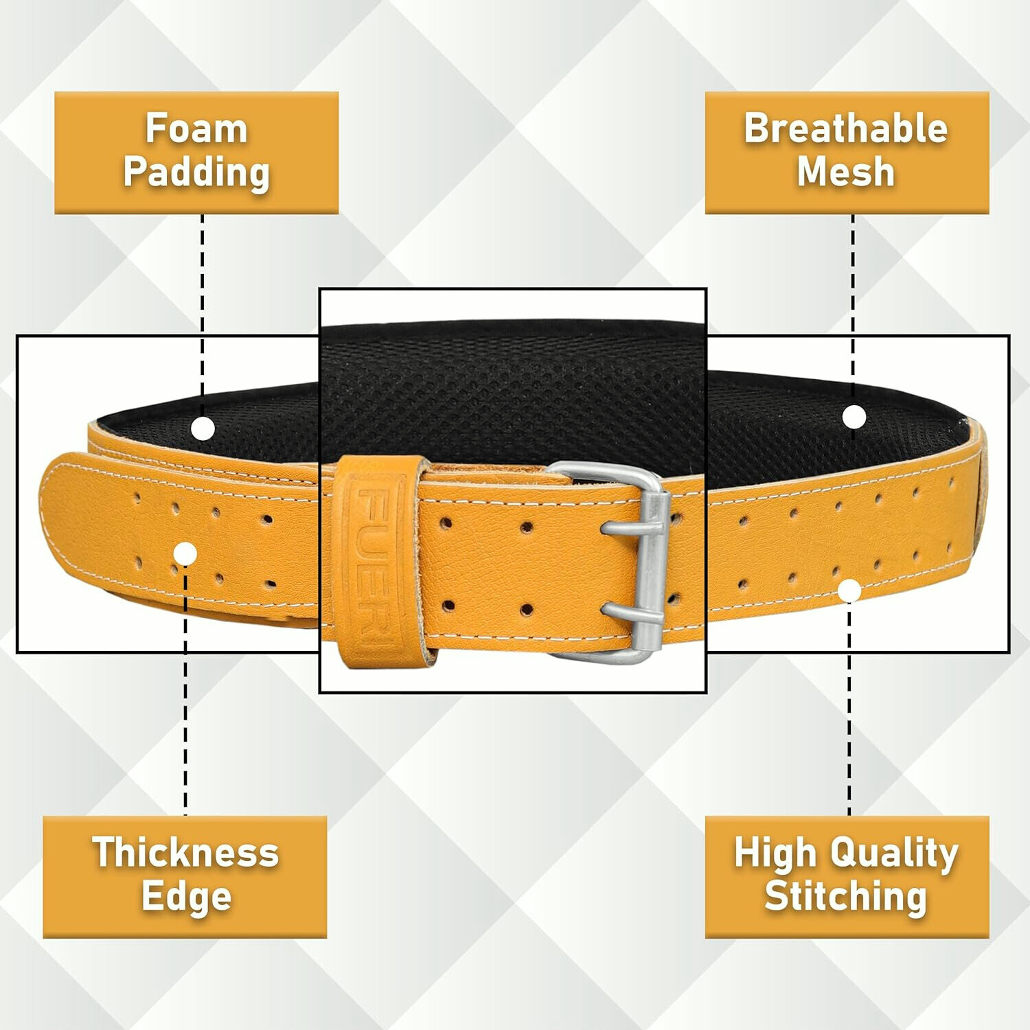 FUERI Leather Tool Work belt for men 2.5″ Foam Padded Thick Tool Pouch Belts