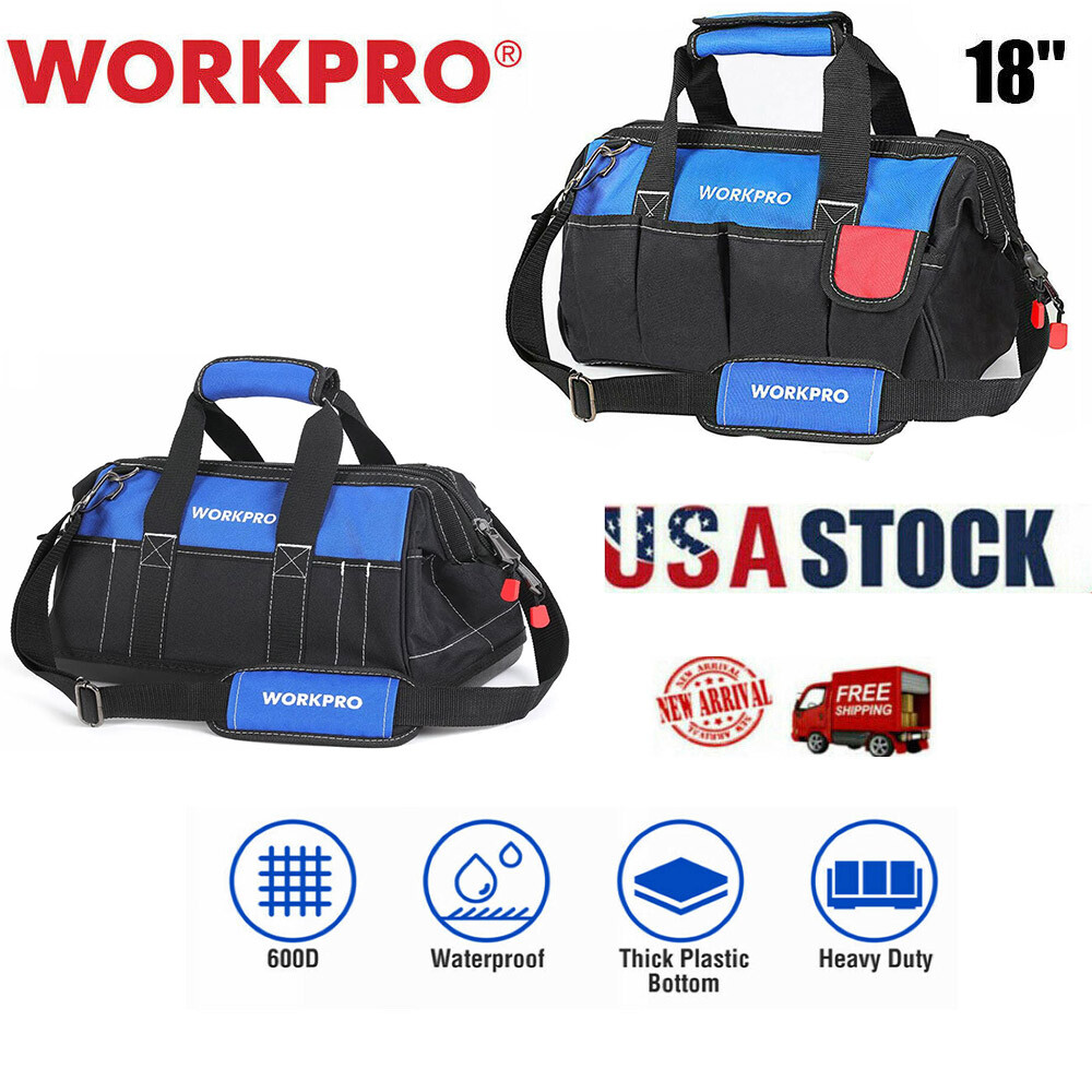 WORKPRO 16»/18″ Durable Tool Bag Wide Mouth Waterproof Heavy Duty Tool Storage