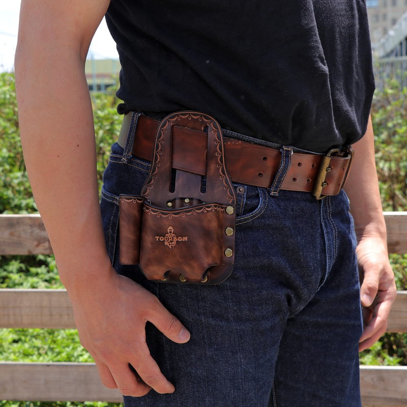 TOURBON Leather Tape Measuring Belt Pouch Knife Holder Contractor Pencil Case