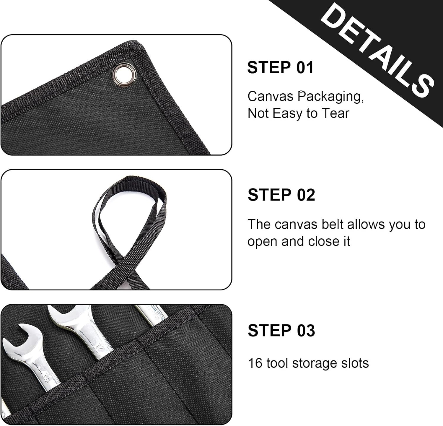 Wrench Roll Organizer Metric & SAE Roll up Tool Pouch Bag Handmade, Heavy Weight