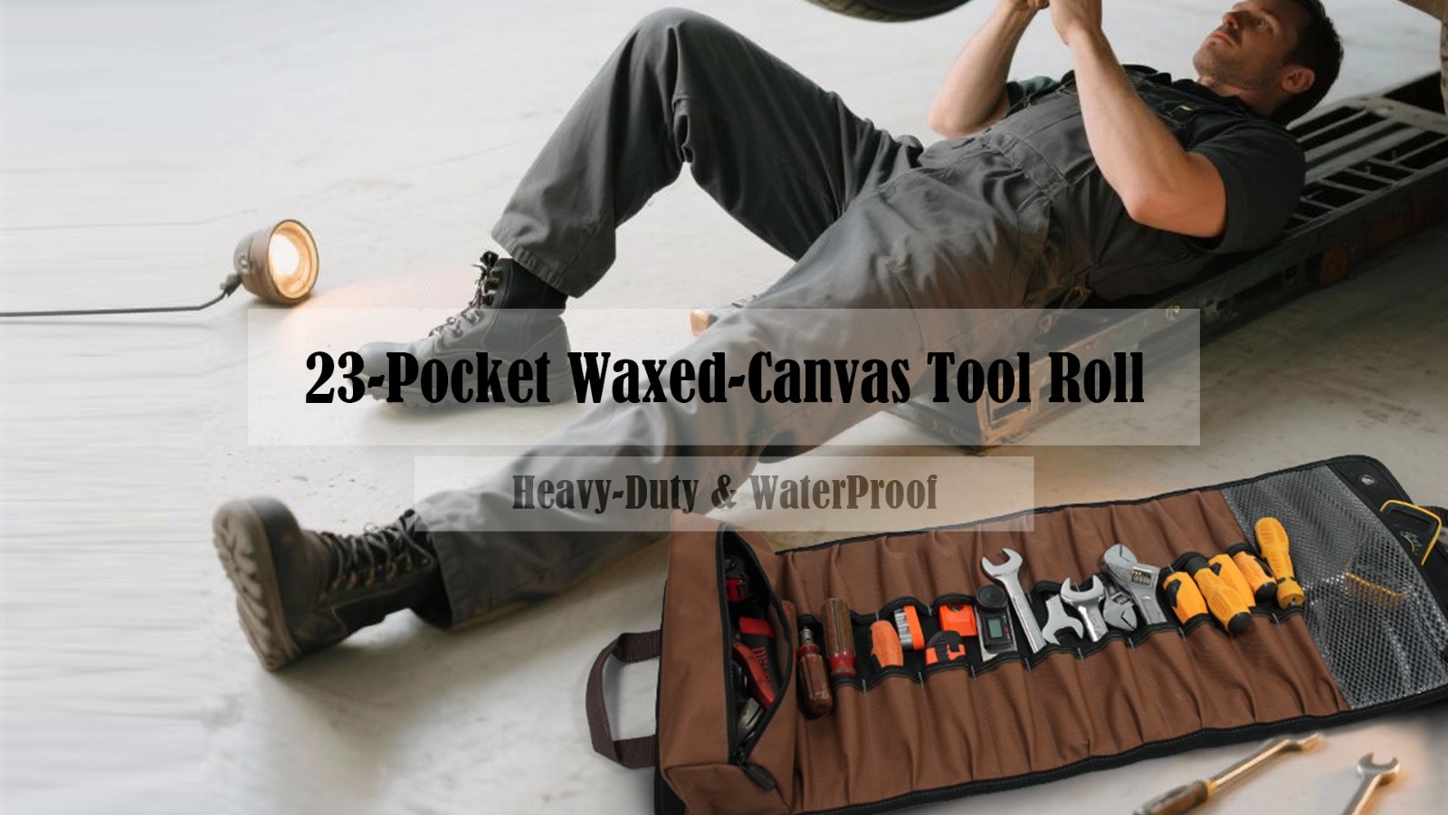 23-Pocket Heavy-Duty Canvas Tool Roll Bag, Waterproof Tool Wrap Organizer, Easy-