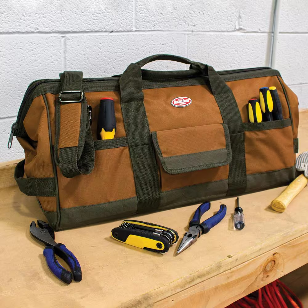 Gatemouth 24 In. Tool Bag in Brown and Green with 36 Pockets