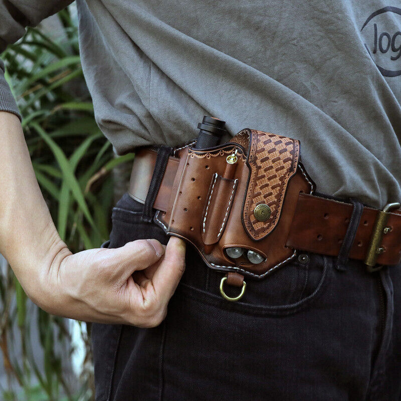Leather Pocket Knife Sheath EDC Multitool Plier Belt Pouch Tools Holster-TOURBON