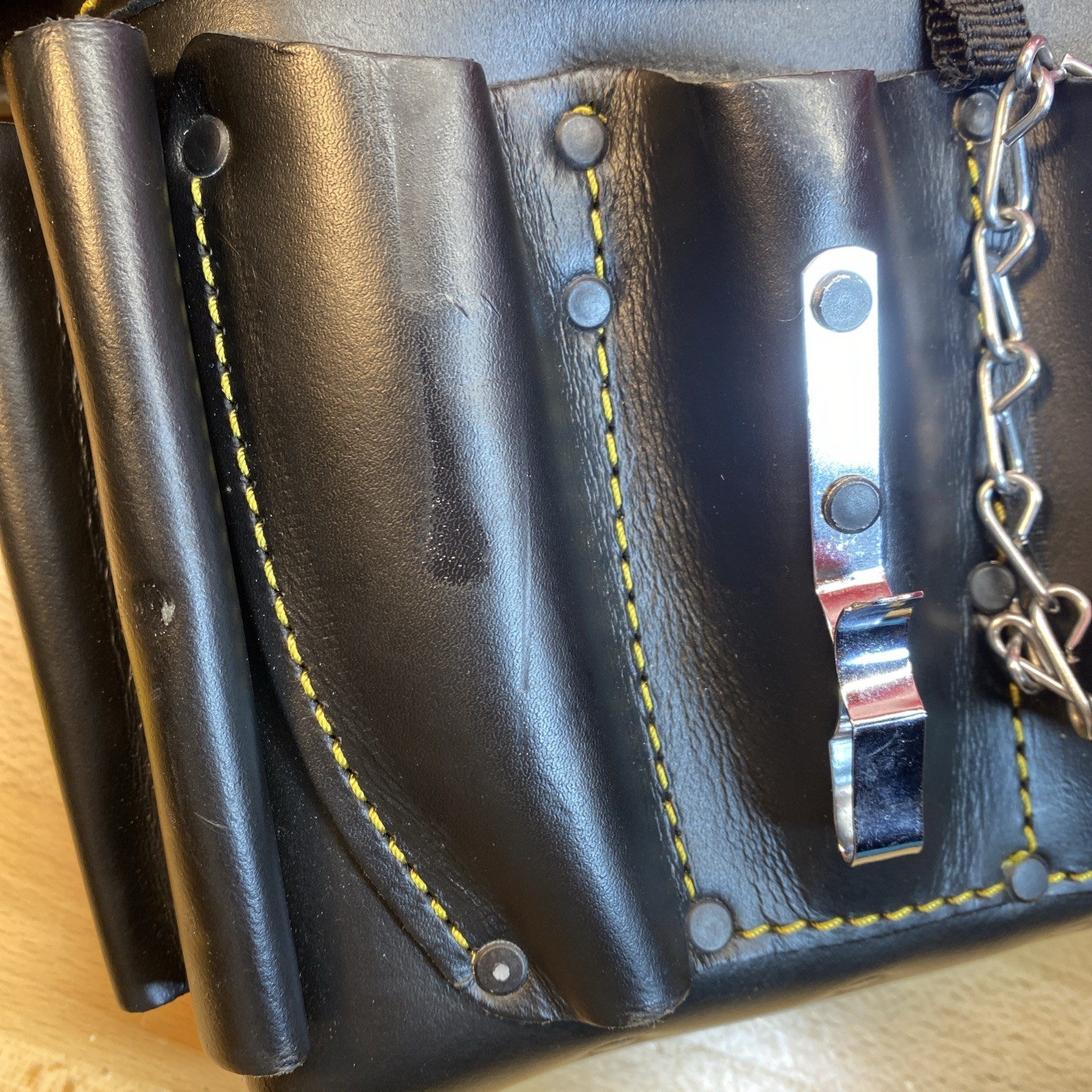 DEWALT Leather Tool Belt 10 Pouch Organizer Tool Holder Black Bag EUC FREE SHIP