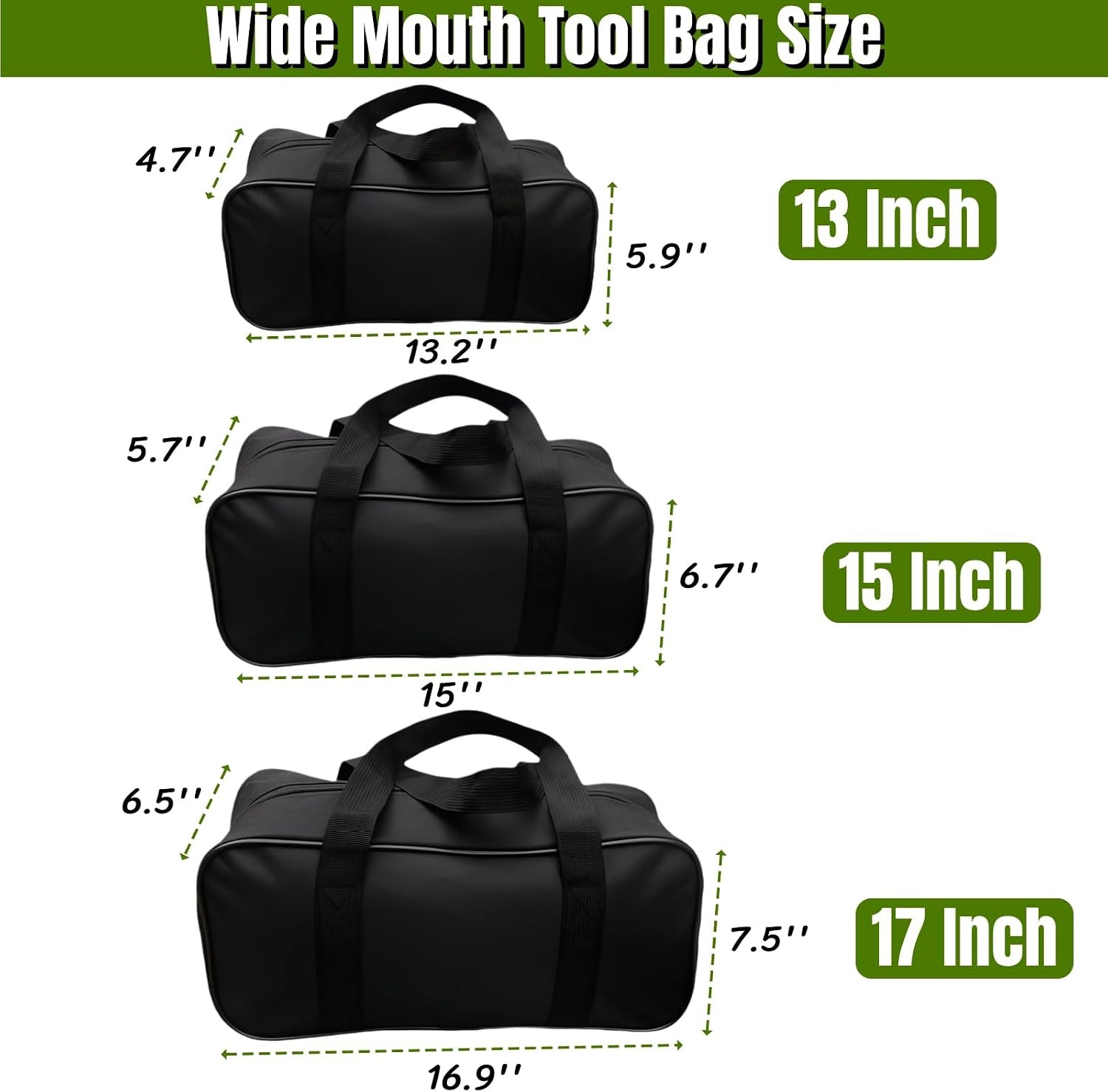 15 Inch Wide Mouth Tool Bag, Waterproof Oxford Electrician Tool Bag, Large Capac