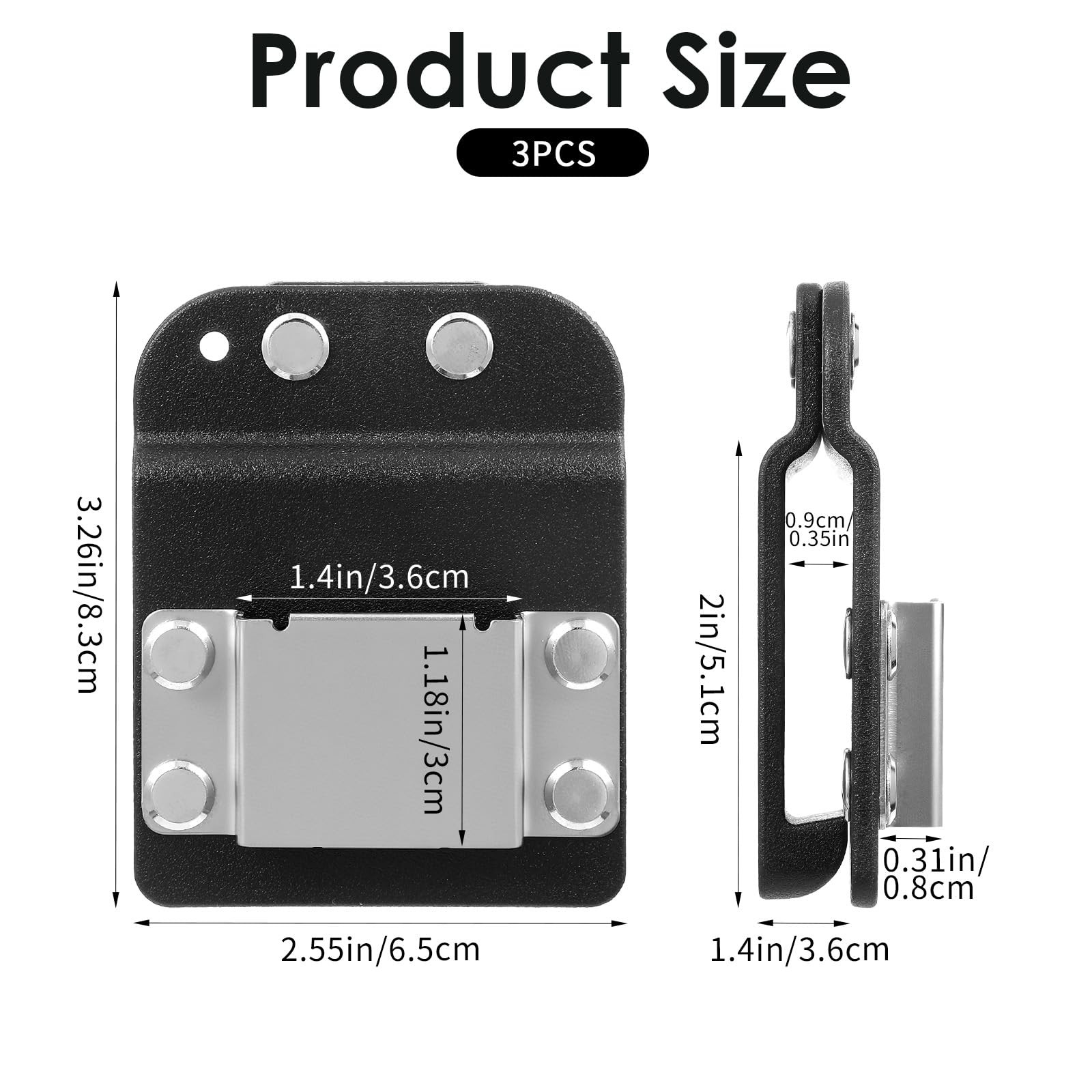 3 PCS Heavy Duty Black Tape Measure Clip Holder Fits Up To 2 Inch Tool Belts
