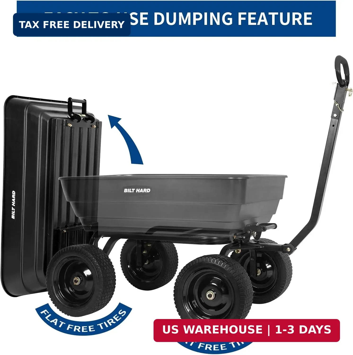 BILT HARD Poly Garden Dump Cart 1200 lbs with No Flat Tires, Quick Release, 2-in